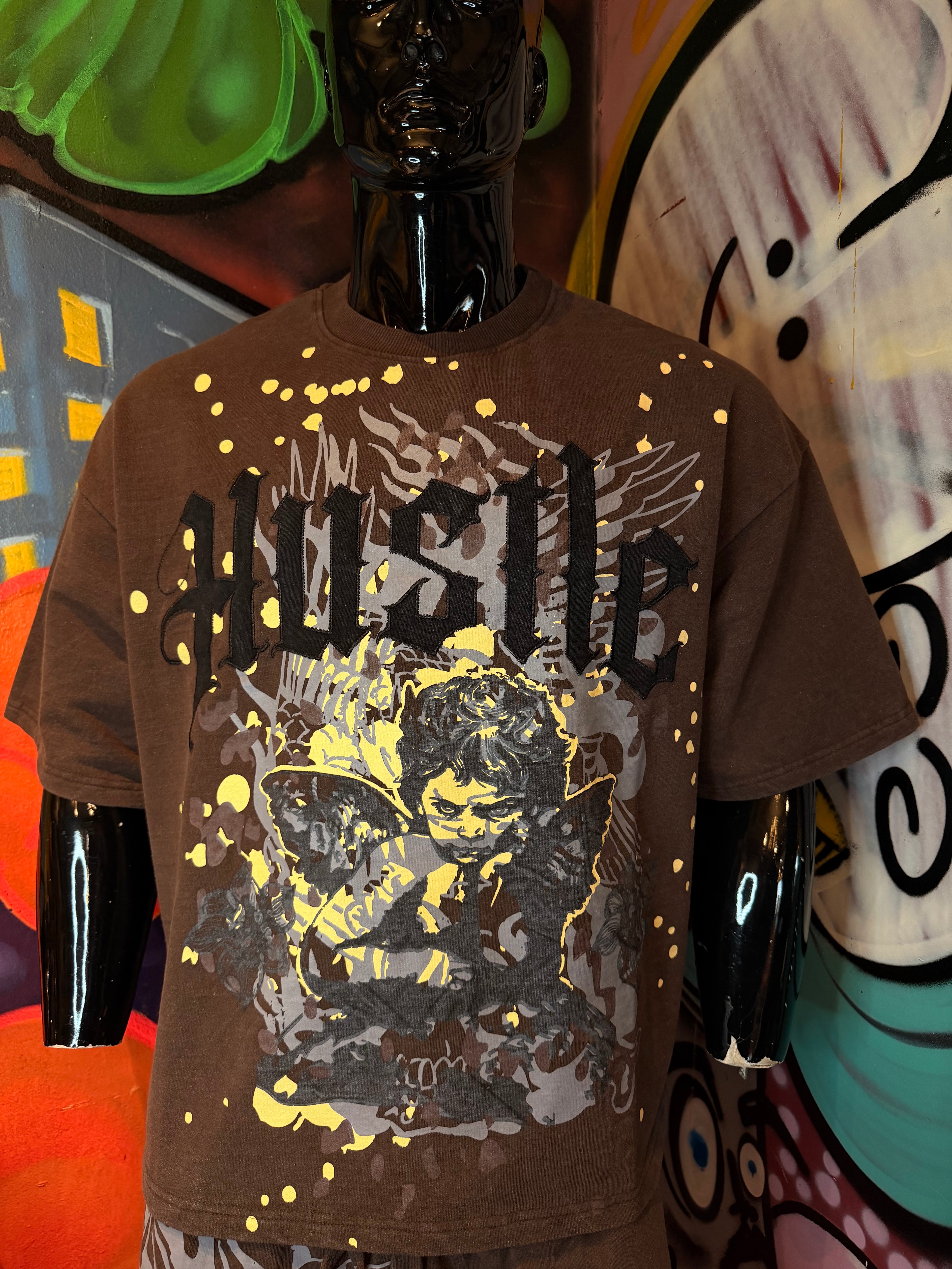 Heavenly Hustle Patch Oversized French Terry Tee - Brown