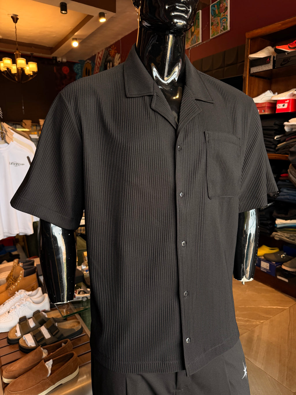 Show Up Short Sleeve Cuban Shirt - Black