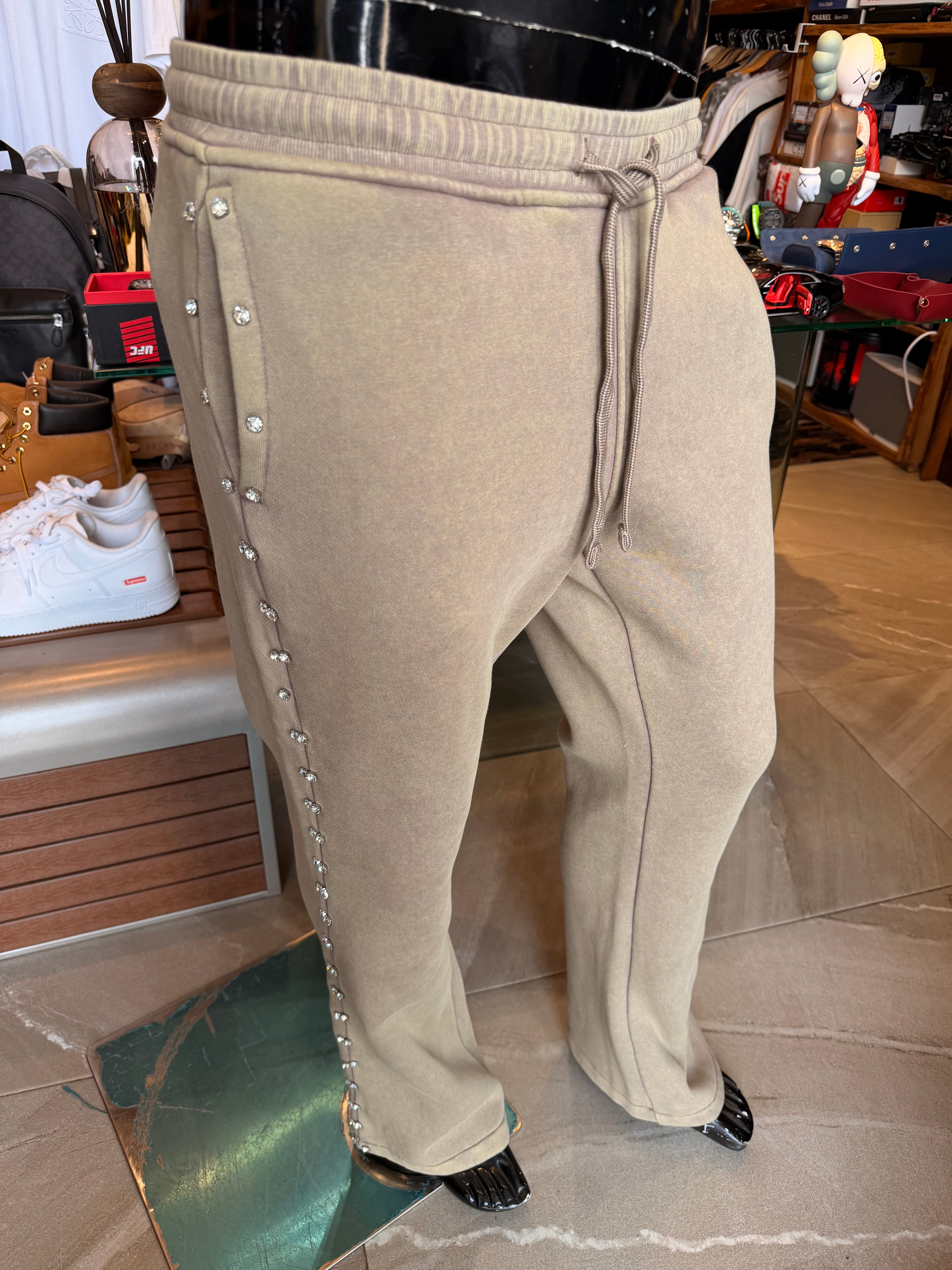 Ice Cold Rhinestones Relaxed Sweatpants - Taupe