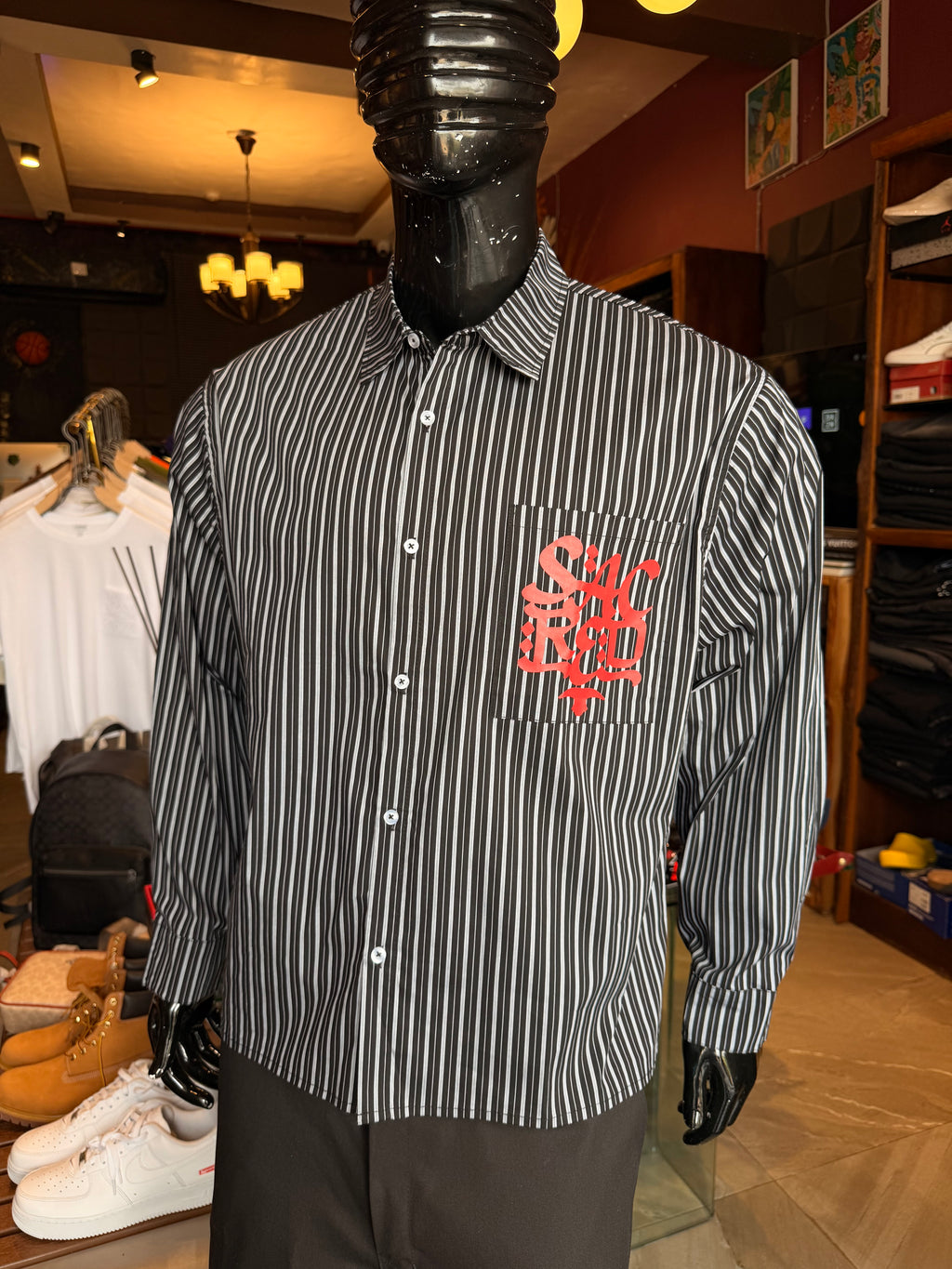 Santos Striped Button Up Shirt - Black/combo