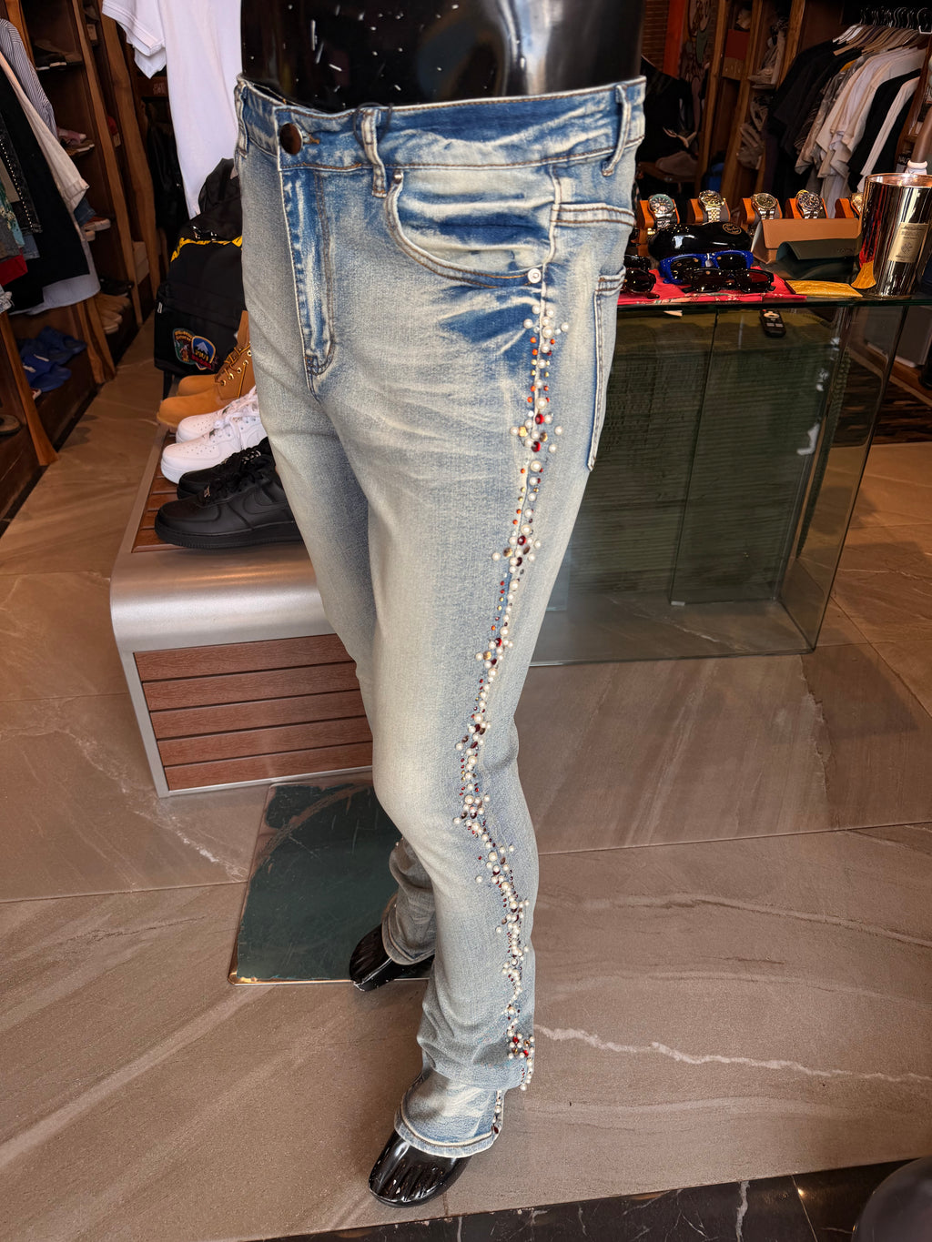 Stacked Slim Flare Pearls Within The Jewels Jean - Medium Wash