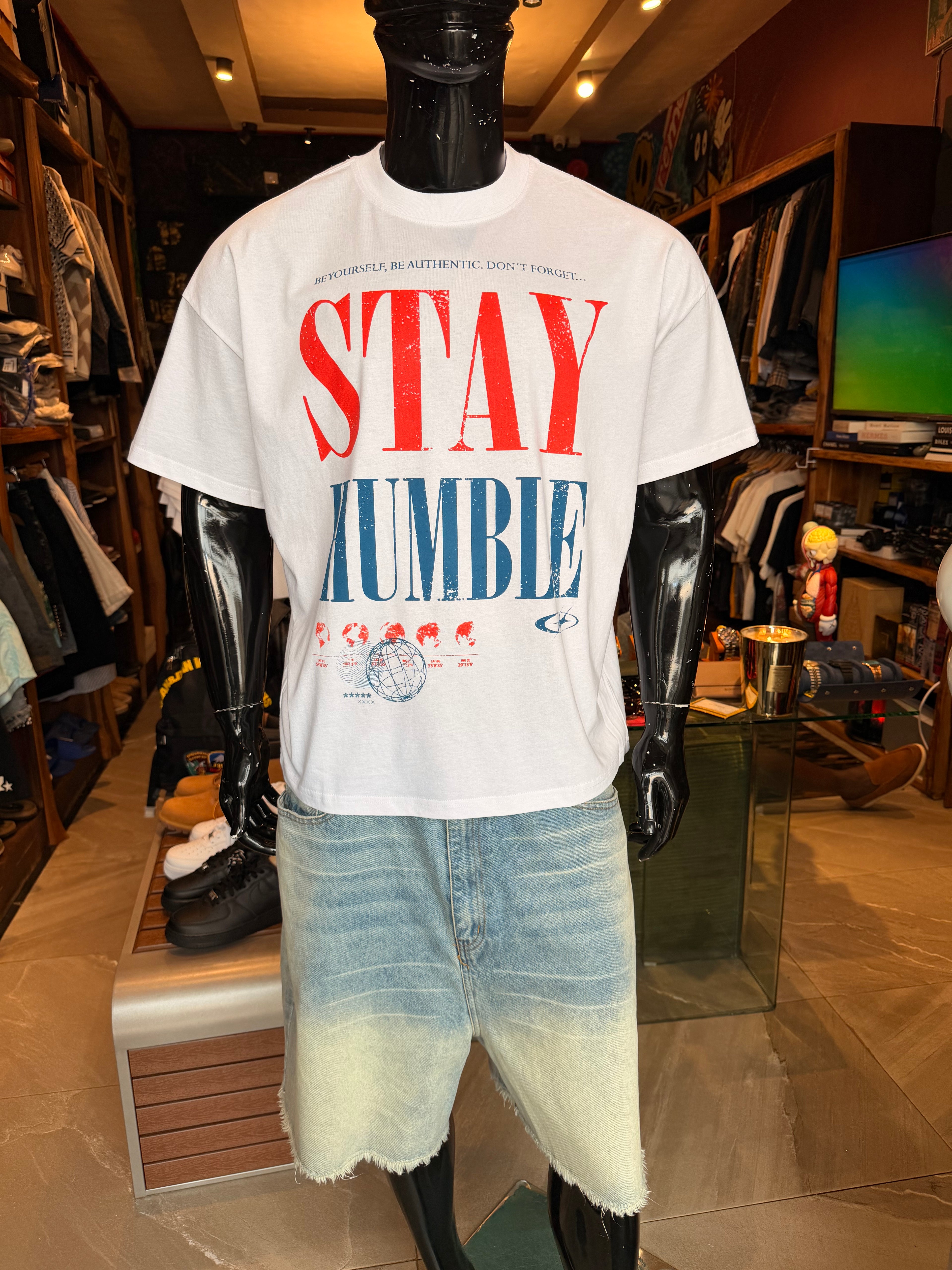 Stay Humble Boxy Short Sleeve Tee - White
