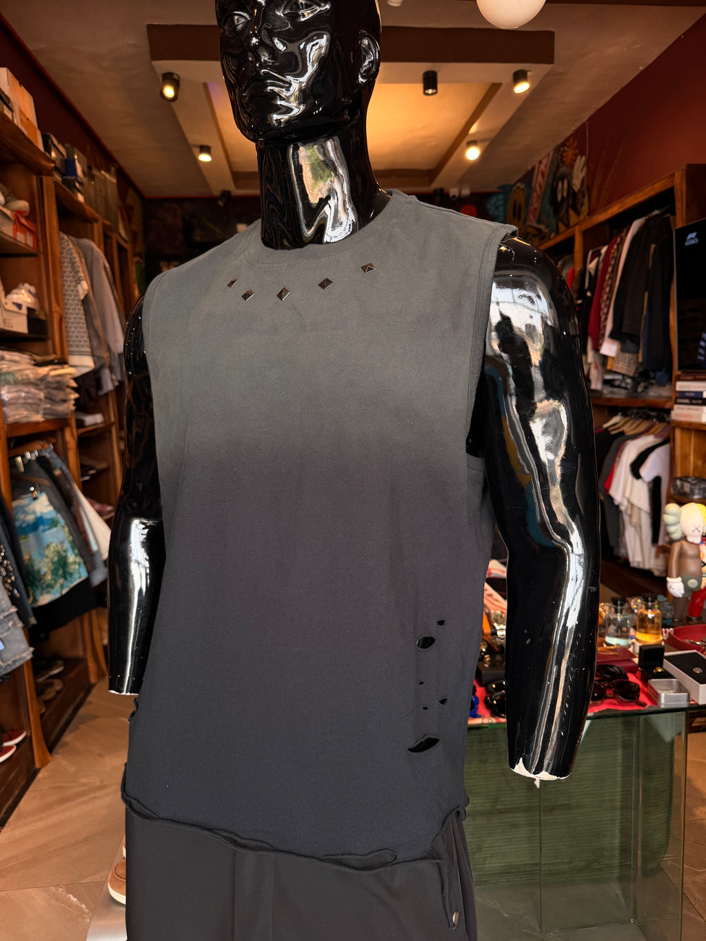 Washed Embellished Muscle Tee - Black