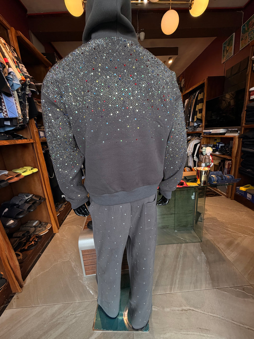 Luxury Rhinestone Oversized Hoodie - Charcoal