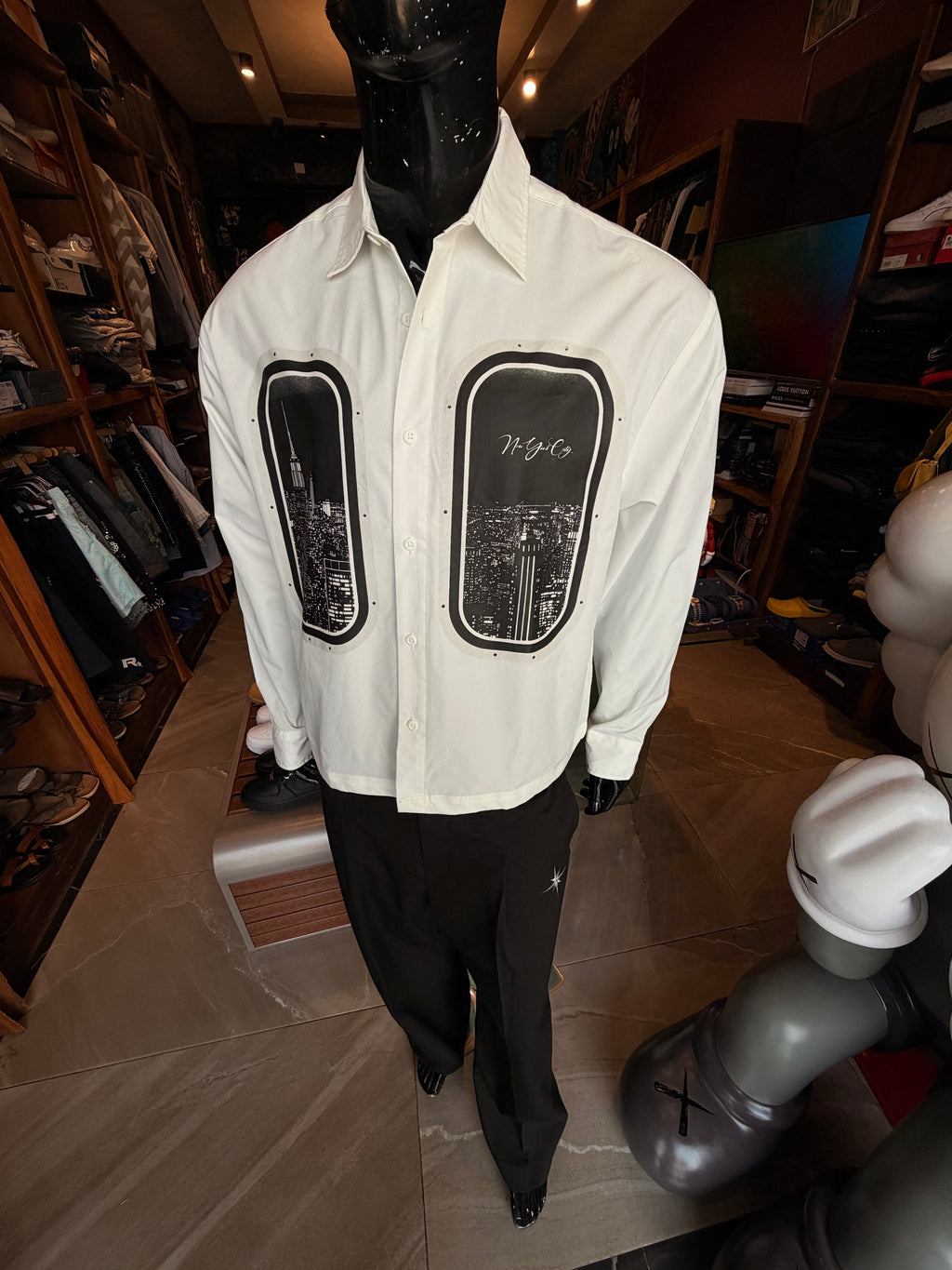 Skyline Views Button Up Shirt - White