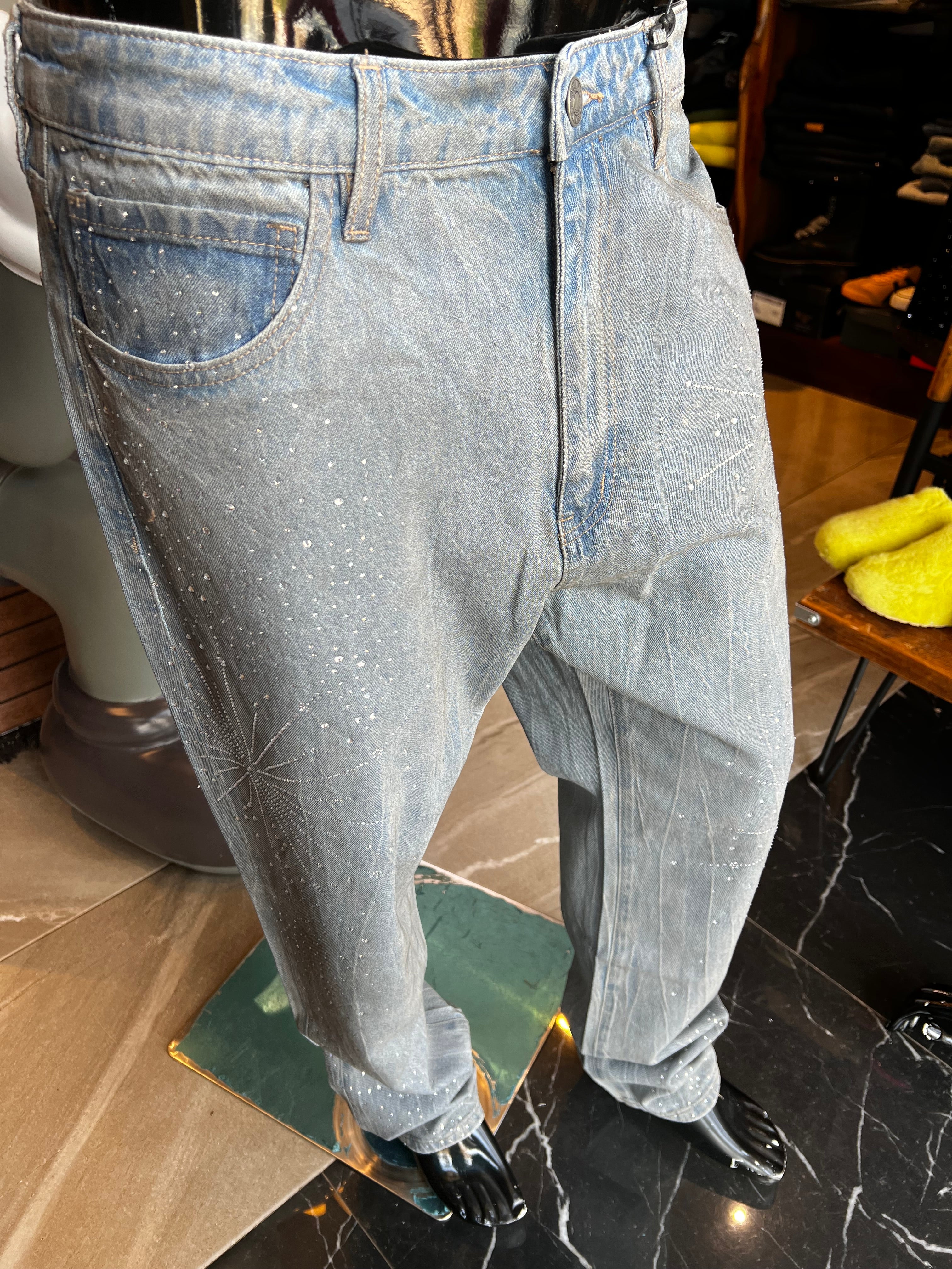 Slim Shining Star Rhinestoned Jean - Vintage Blue Wash