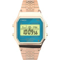 Timex Unisex Watch - T80 Blue Digital Dial Rose Gold Tone Bracelet | TW2U93600YB