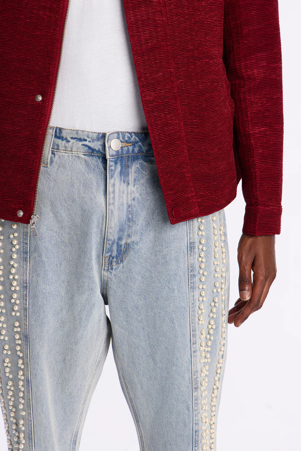 Stacked Slim Flare Pearl Stripe Jean - Light Wash