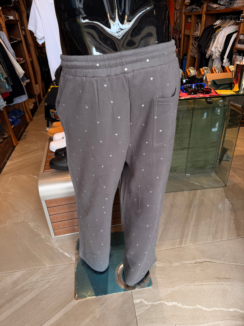 Rhinestone Flame Wide Leg Sweatpants - Charcoal