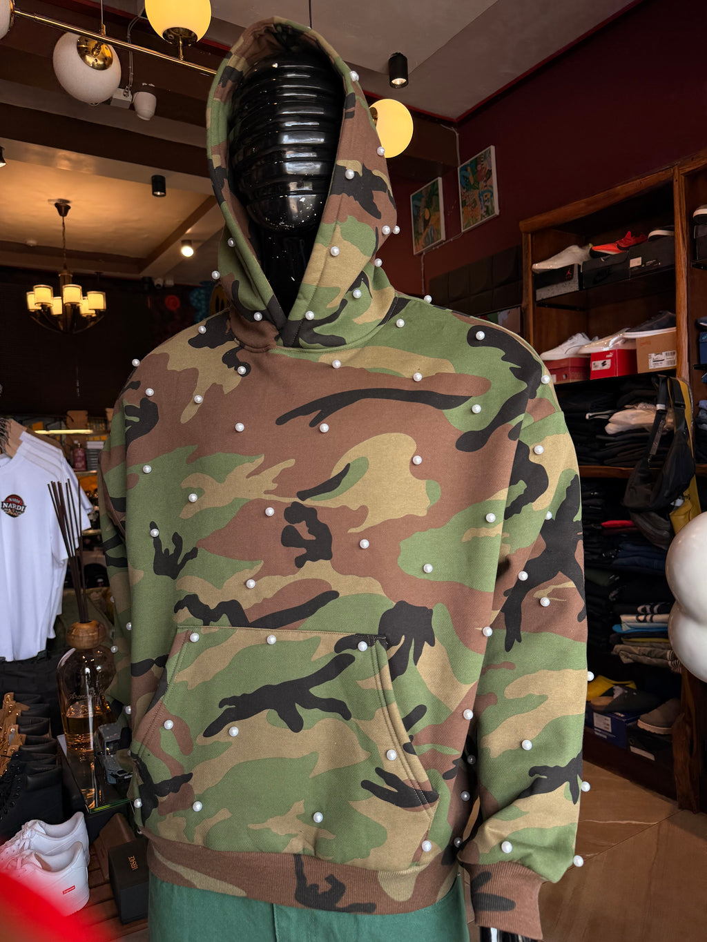 Oversized Vanguard Pearl Embellished Camo Hoodie - Camouflage