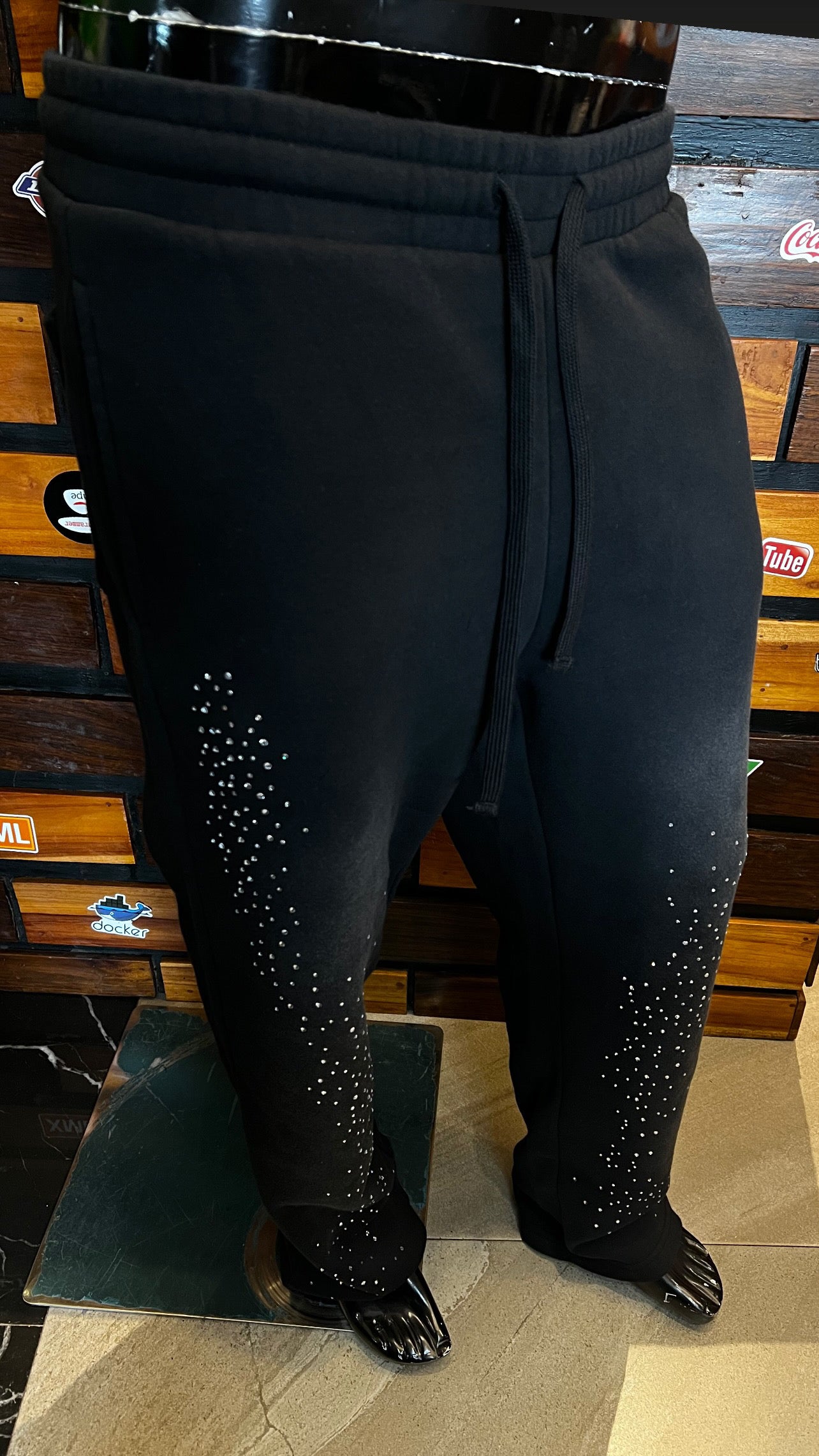 Straight Cowboy Rhinestone Sweatpants - Black Wash
