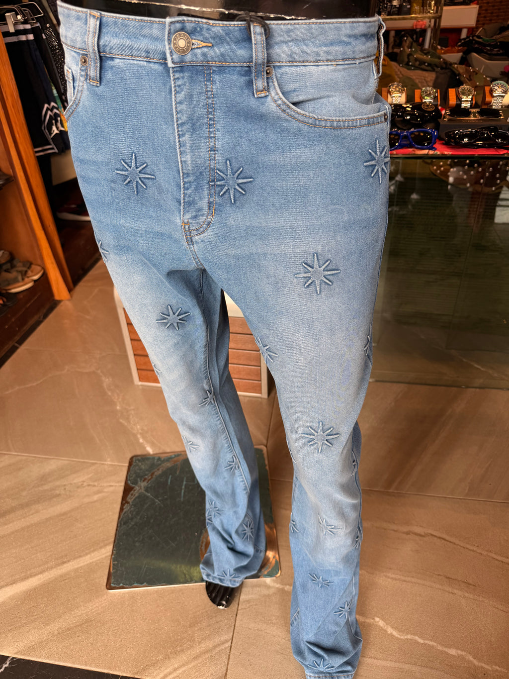 Stacked Slim Flare Embossed Supernova Jeans - Medium Blue Wash