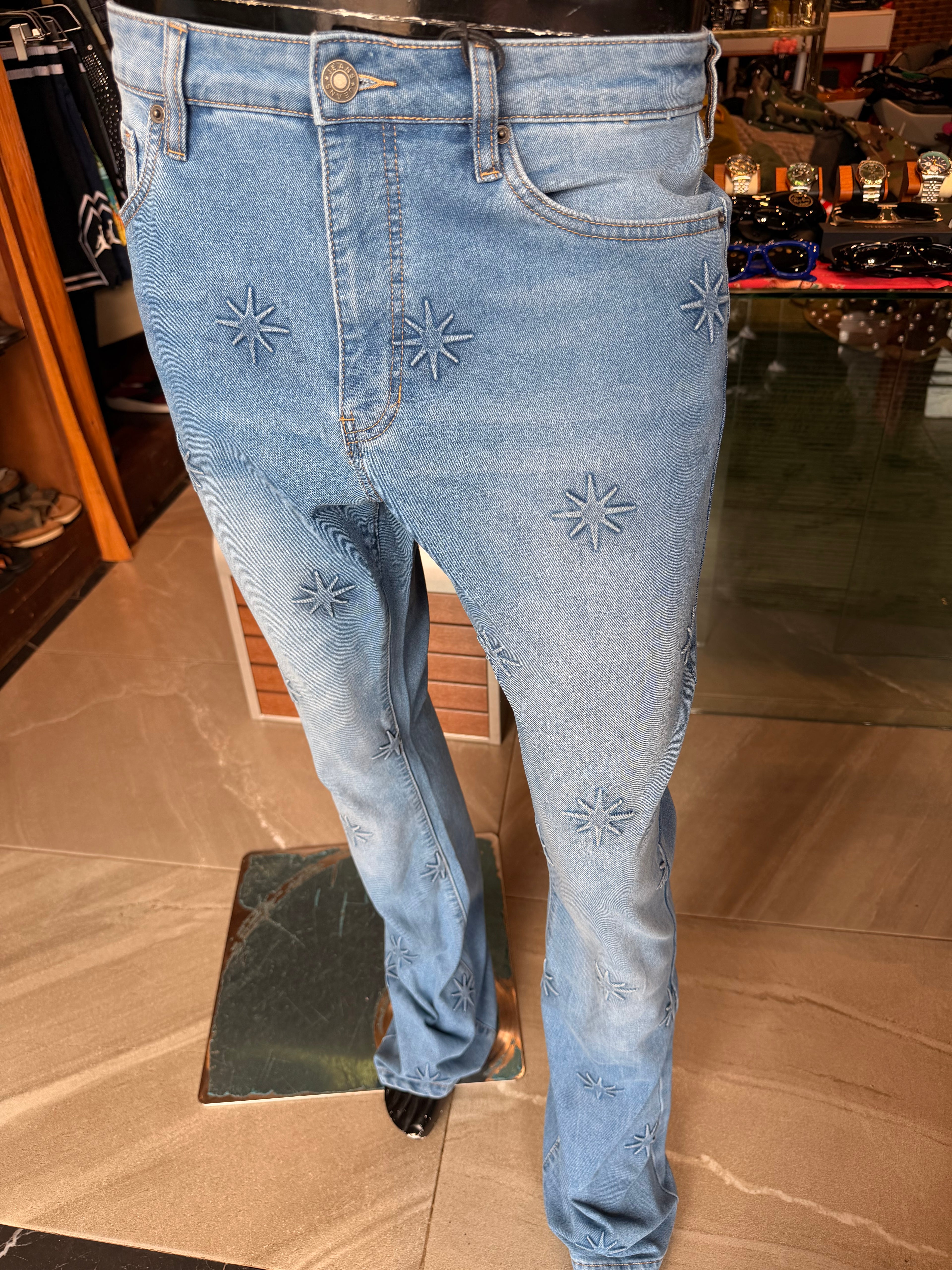 Stacked Slim Flare Embossed Supernova Jeans - Medium Blue Wash