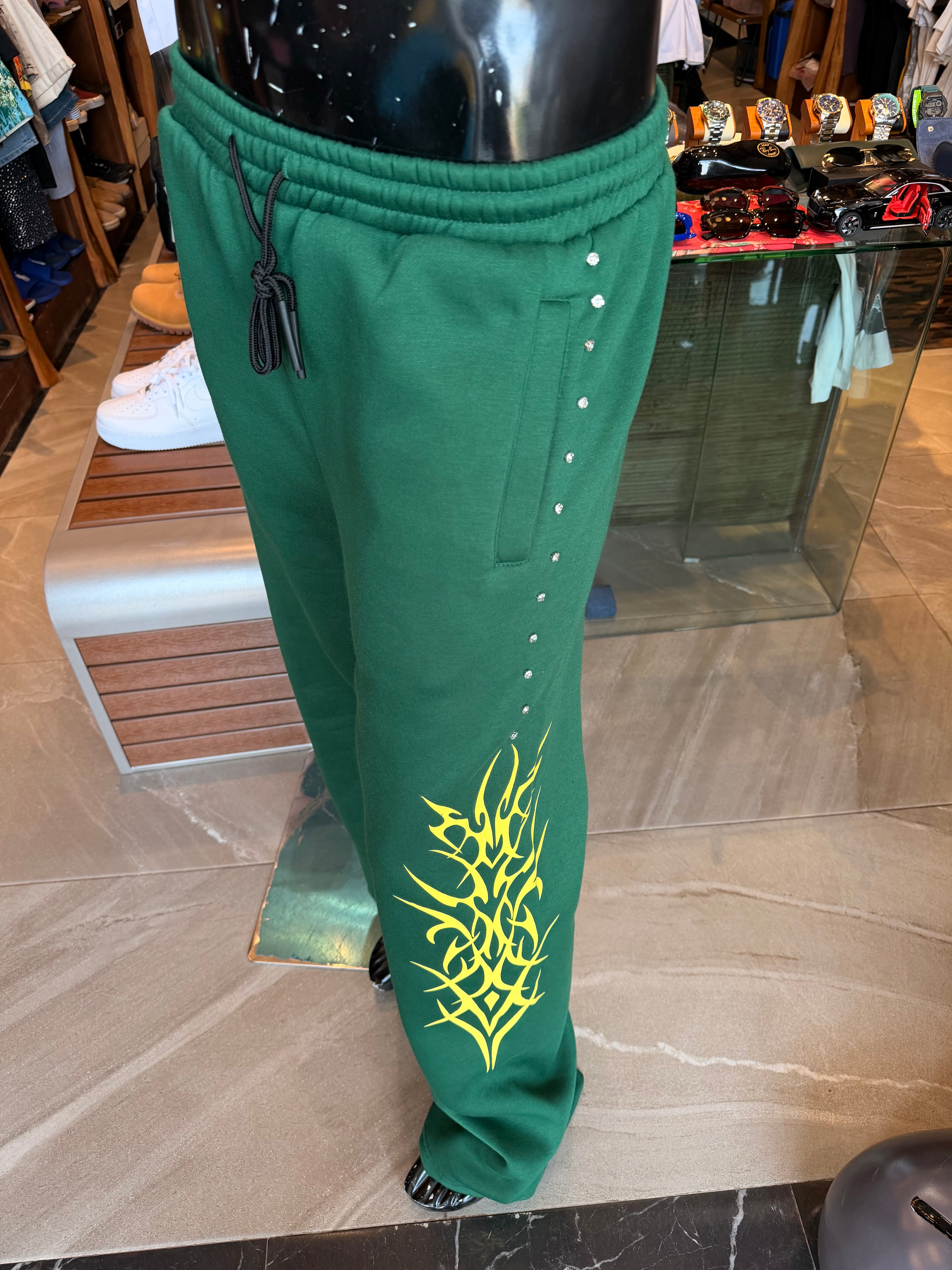 Rhinestone Tribe Sweatpants - Green