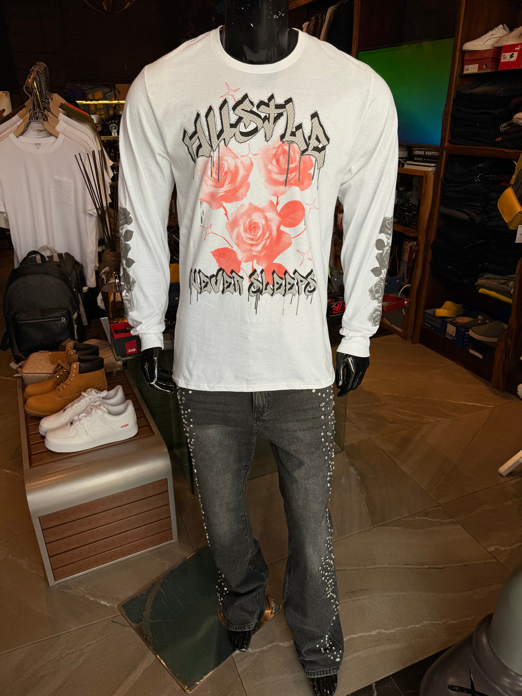 Hustle And Dream Long Sleeve Tee - White