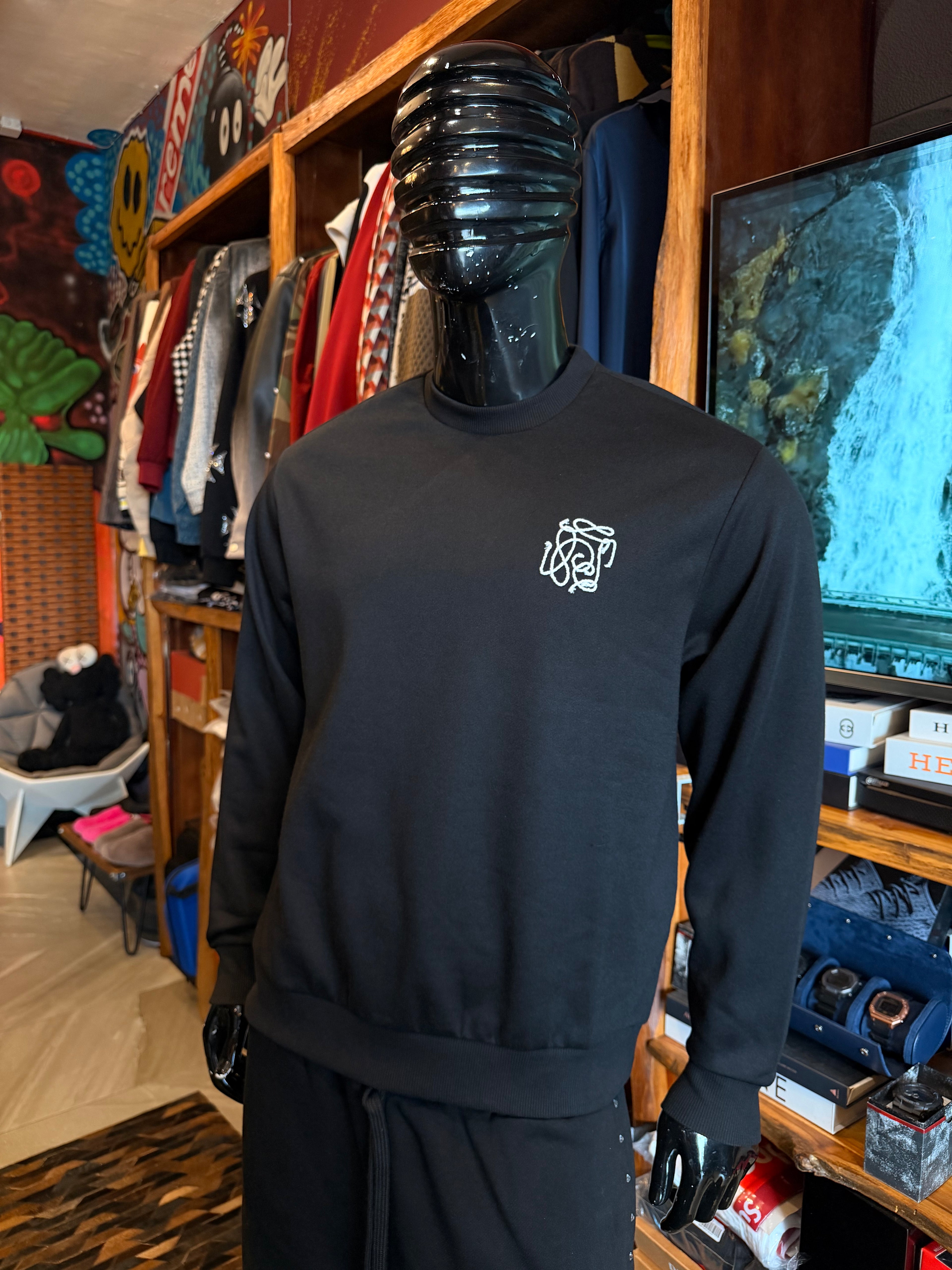 Checkered Crewneck Sweatshirt - Black