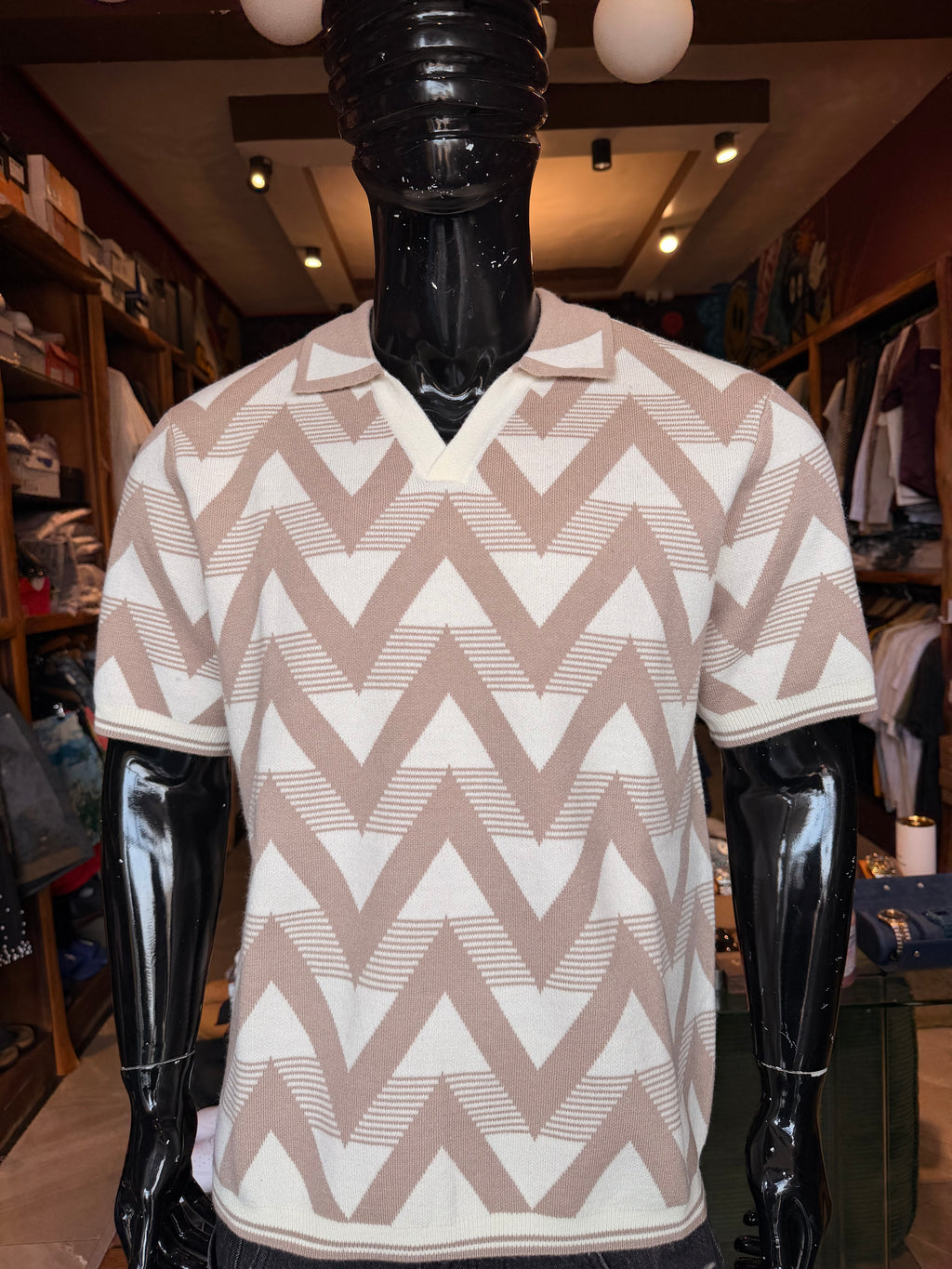 Charlie Johnny Collar Knitted Polo - Taupe