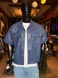 High Stepper Faux Leather Button Up Shirt - Blue