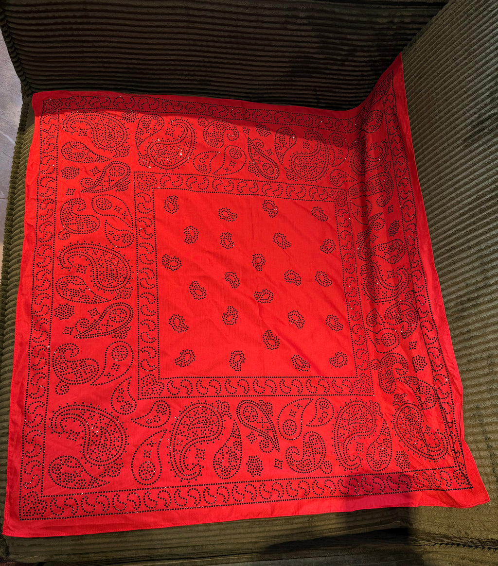 Rhinestone Embellished Paisley Bandana - Red