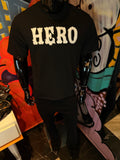 Oversized Hero Rhinestone Patch Short Sleeve Tee - Black