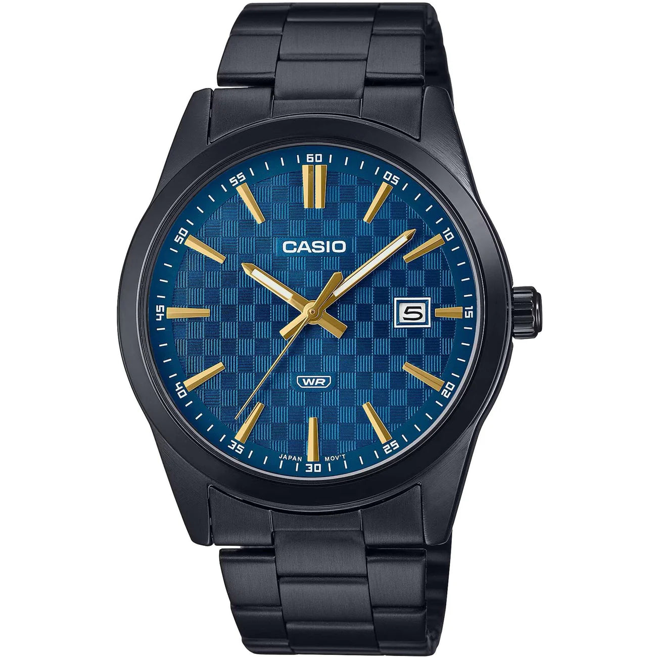 Casio Men's Watch - Blue Dial Black Stainless Steel Bracelet Analog | MTP-VD03B-2AUDF