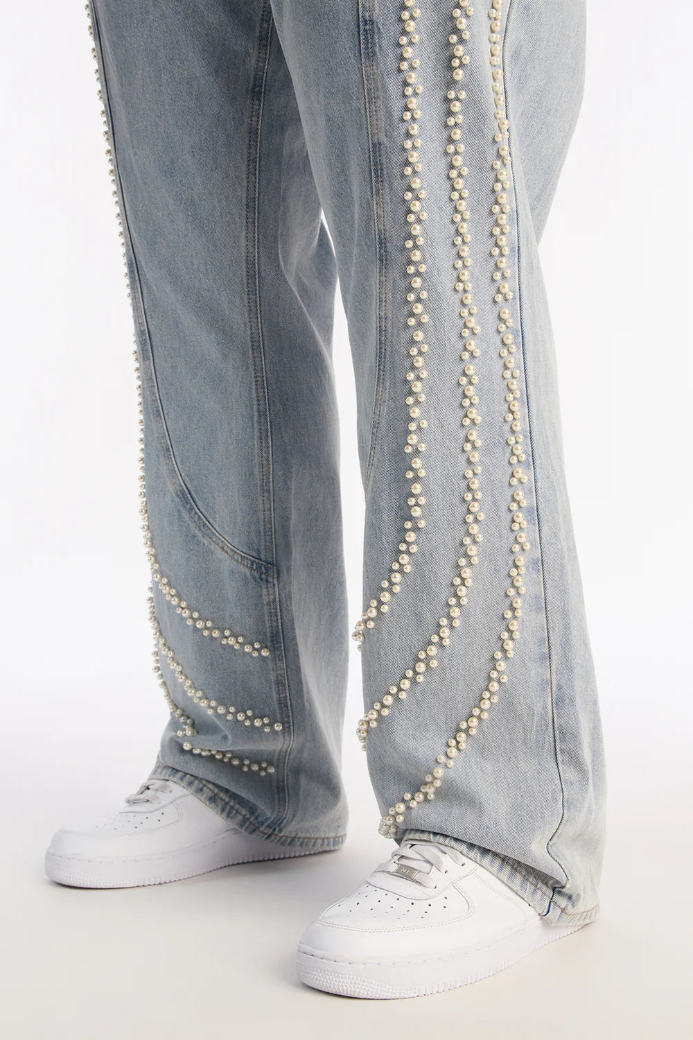 Stacked Slim Flare Pearl Stripe Jean - Light Wash