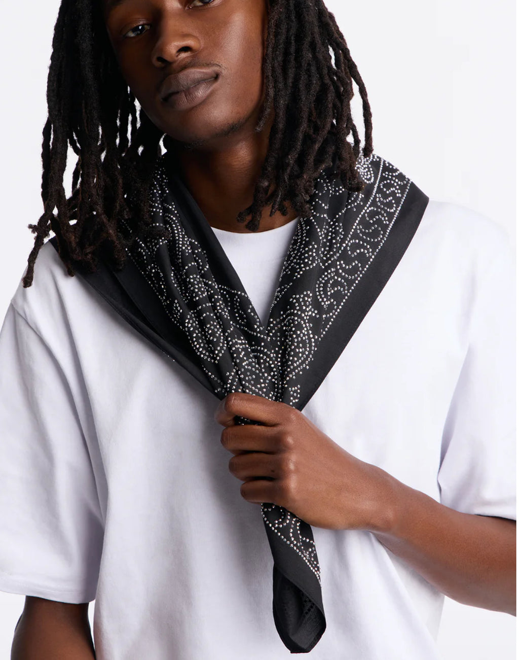 Rhinestone Embellished Paisley Bandana - Red