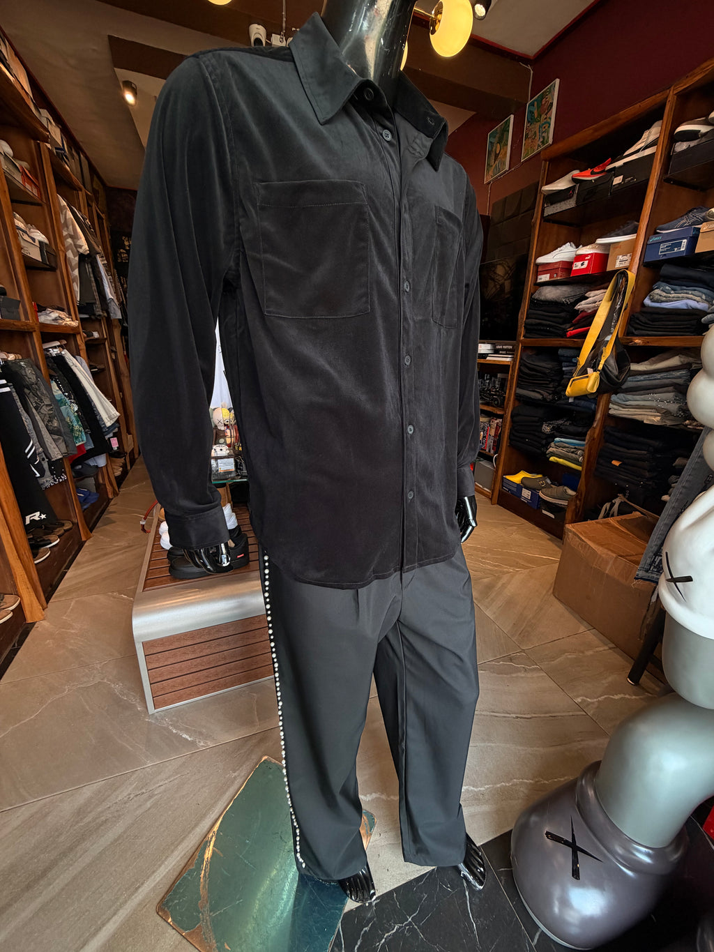 Baggy Pleated Pearl Pant - Black