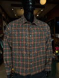 Cropped Axis Studded Plaid Button Up Shirt - Brown