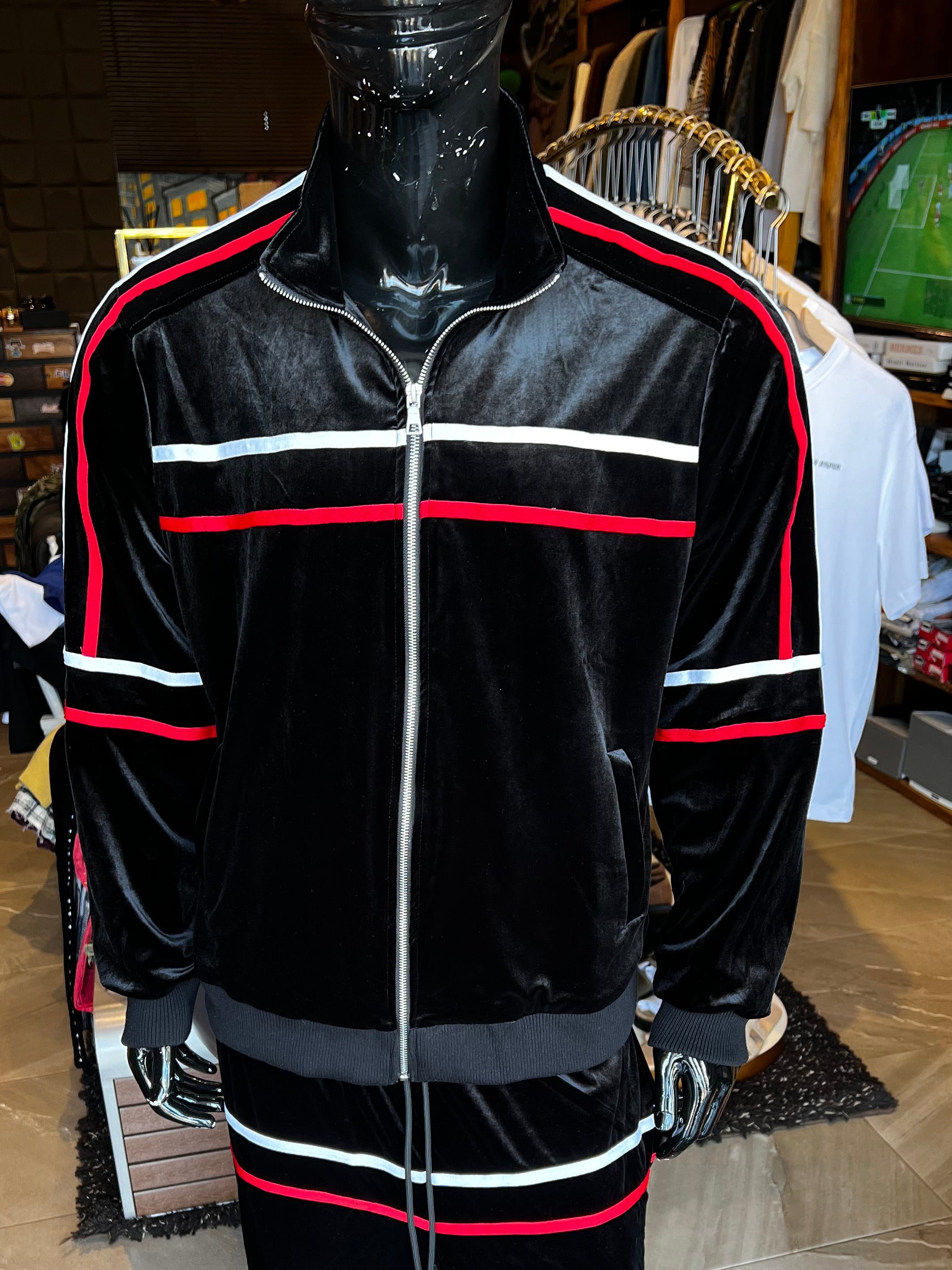 Velour Piped Courtside Track Jacket - Black/Red