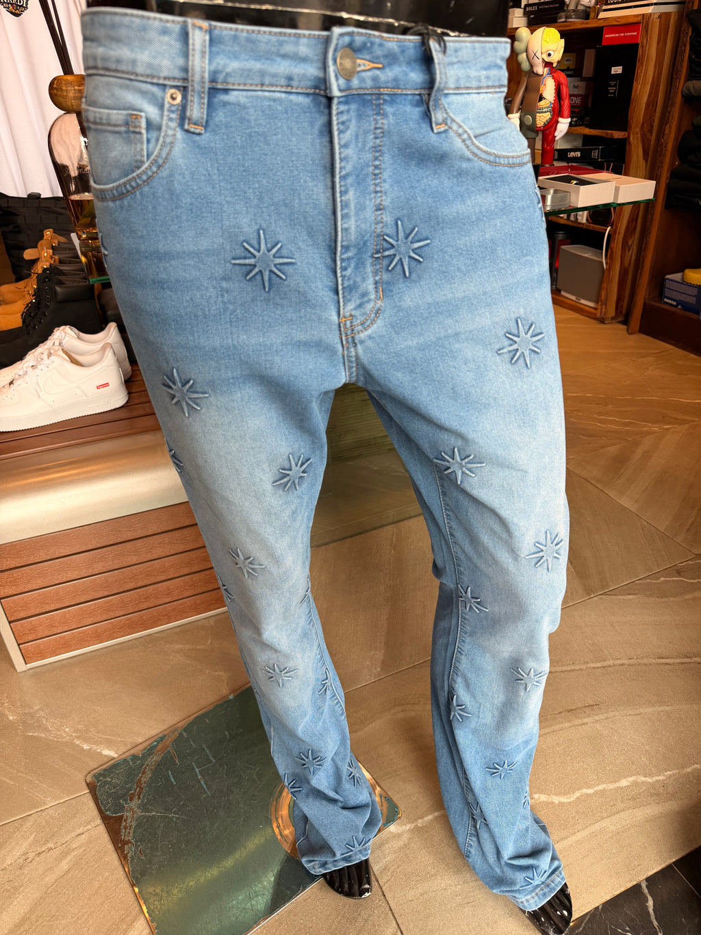 Stacked Slim Flare Embossed Supernova Jeans - Medium Blue Wash