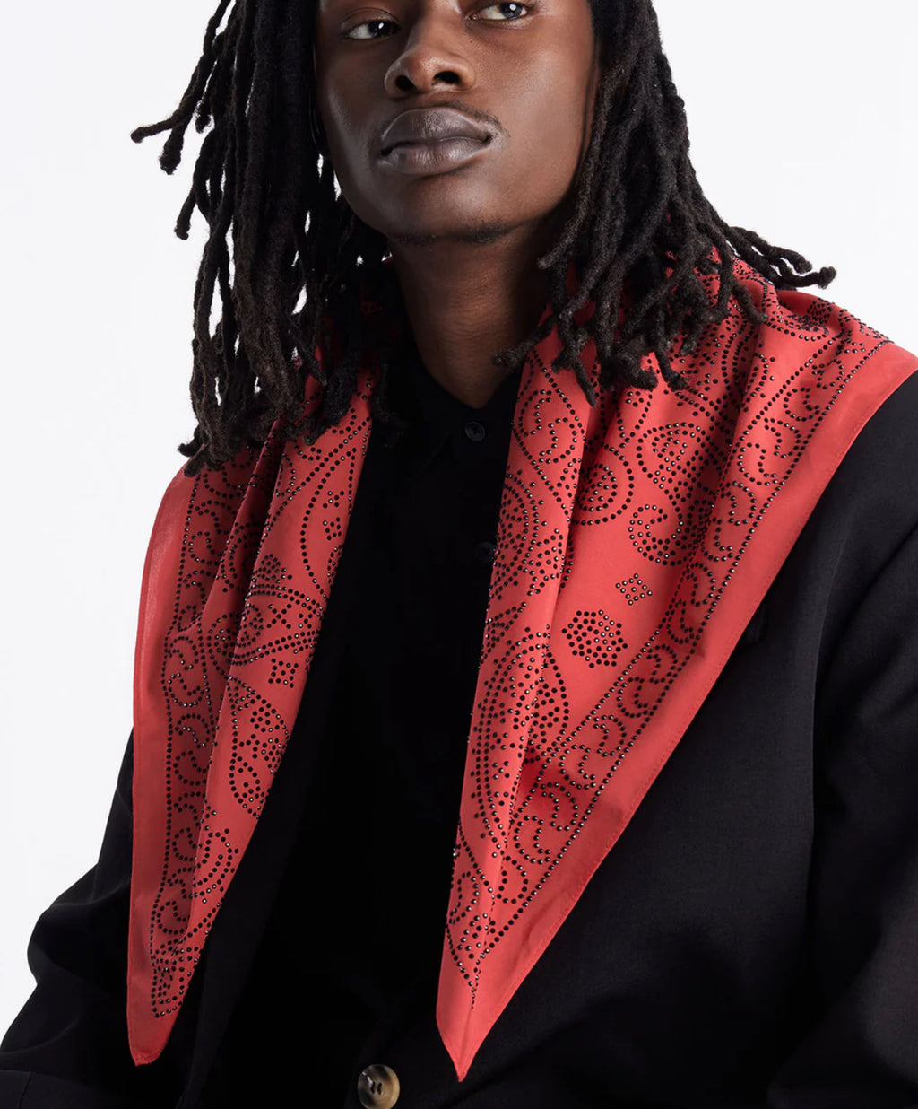 Rhinestone Embellished Paisley Bandana - Red