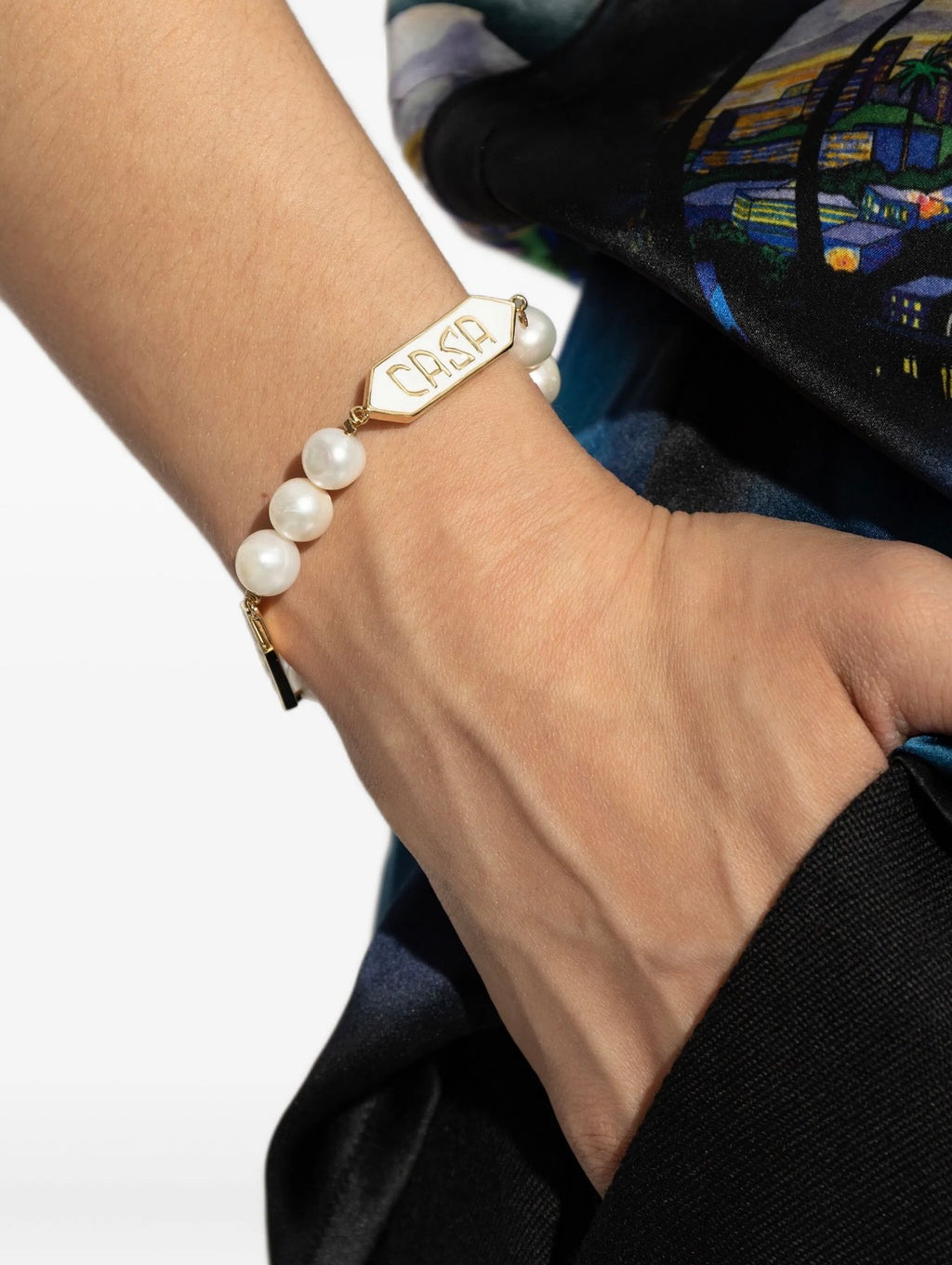 Casablanca embellished logo-plaque bracelet