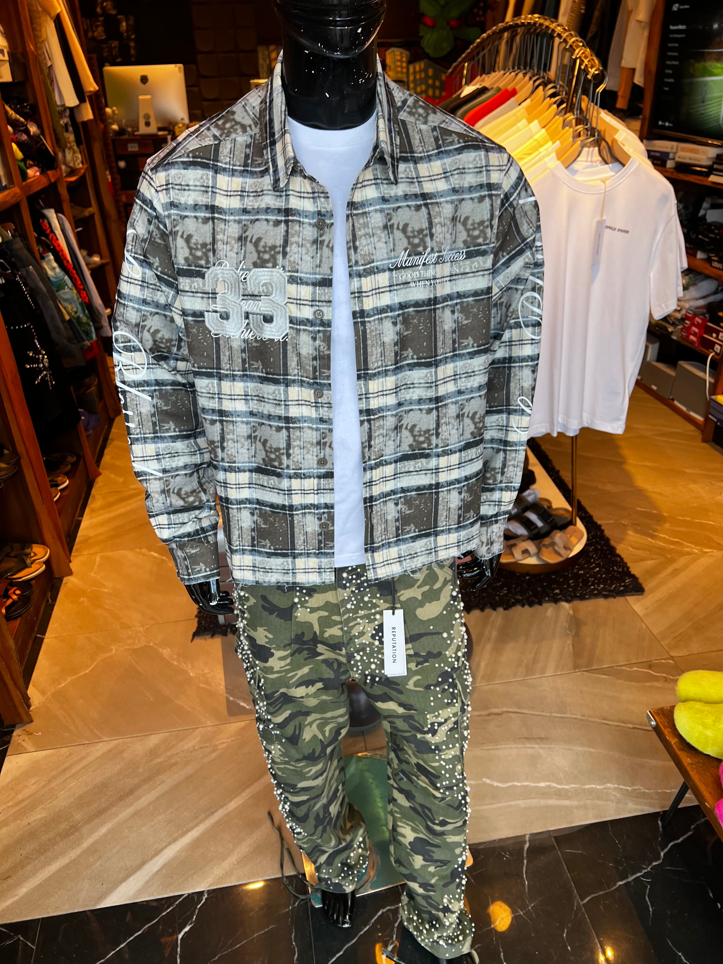 Cropped Manifest Button Up Shirt - Olive