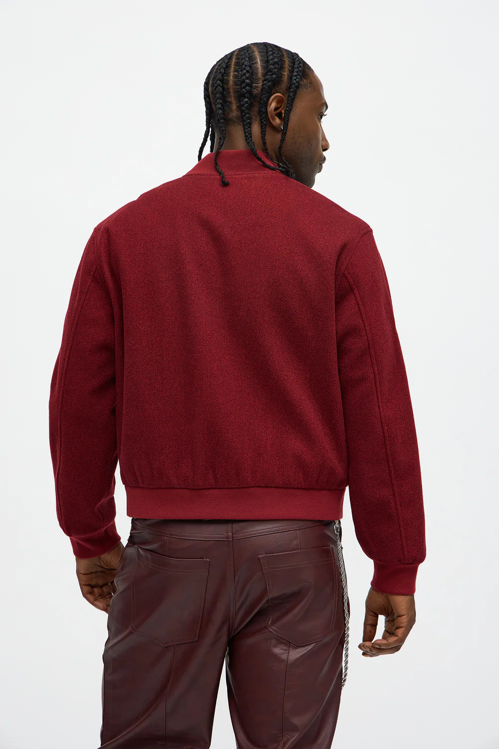 Classic Faux Wool Bomber Jacket - Burgundy