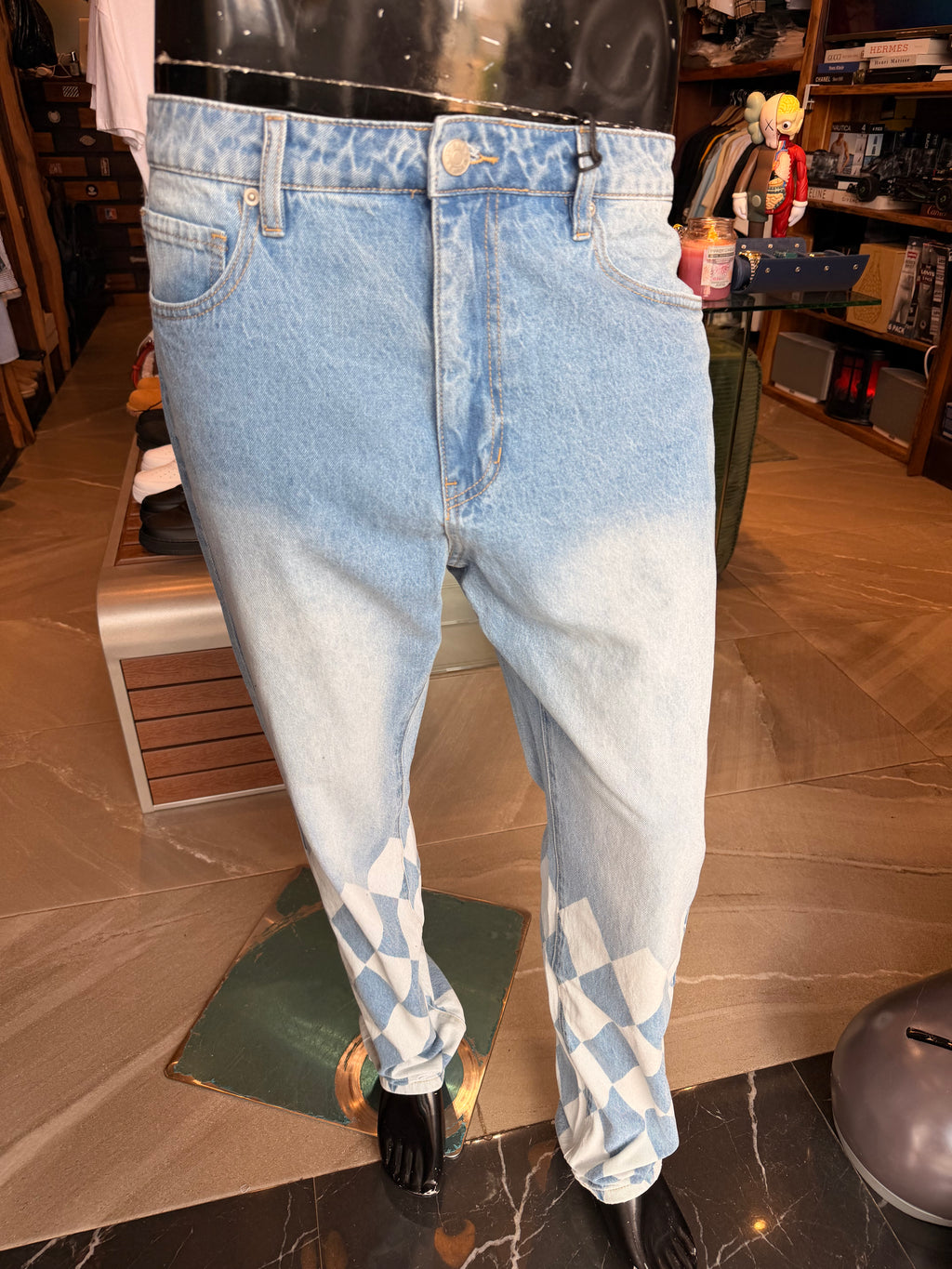 Slim Diamond Pattern Jean - Light Blue Wash