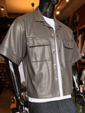 High Stepper Faux Leather Button Up Shirt - Dark Grey