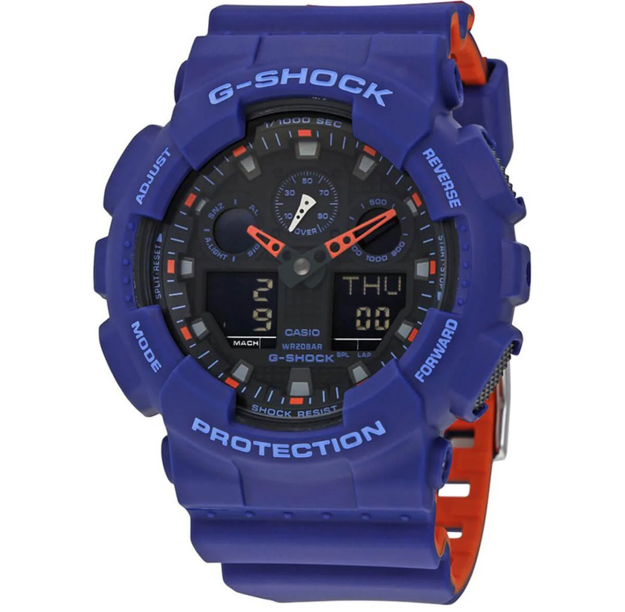 Casio Men's Ana-Digi Watch - G-Shock Blue & Orange Resin Strap Dive | GA100L-2A