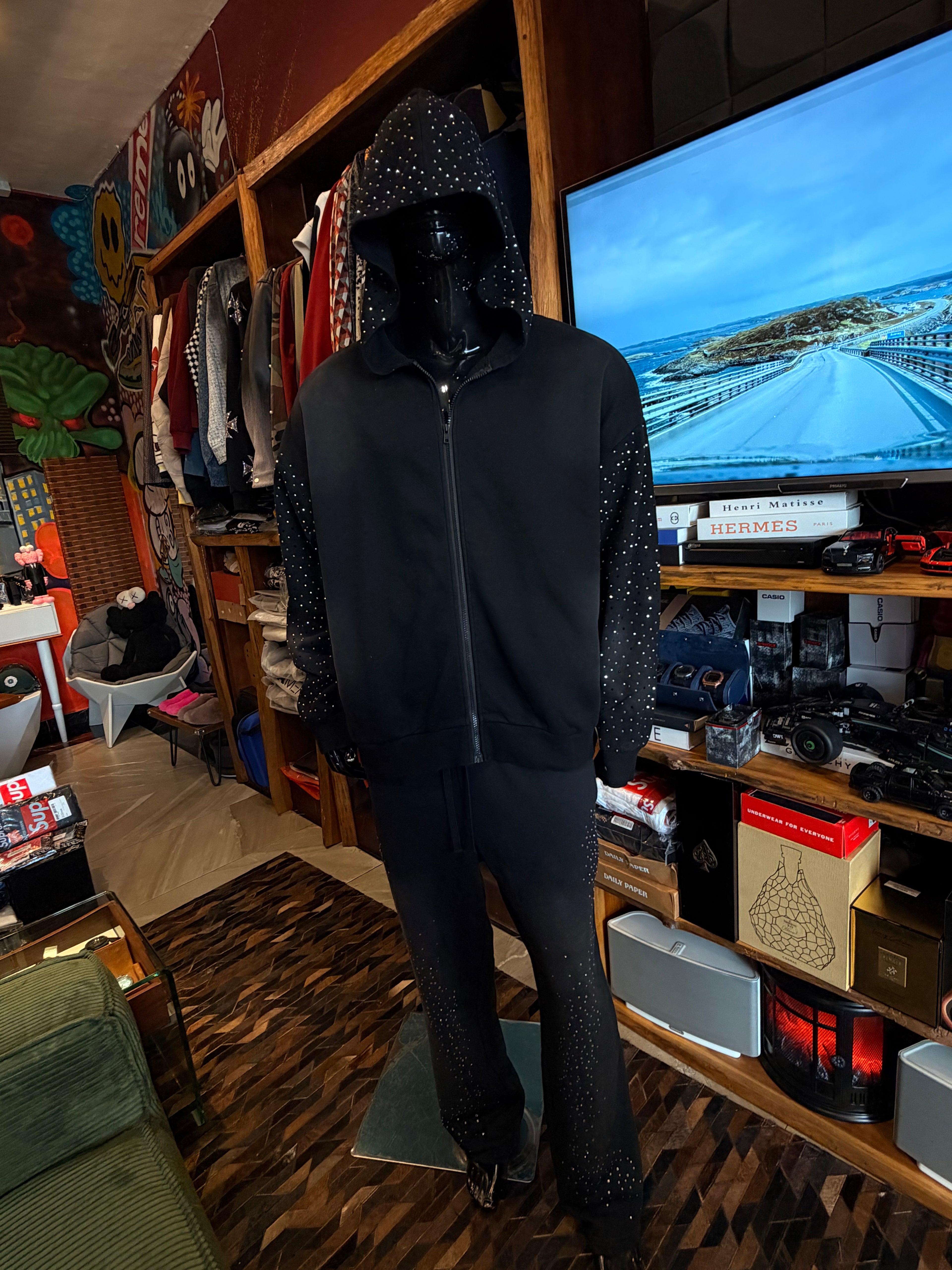 City Code Embellished Zip Up Hoodie - Black