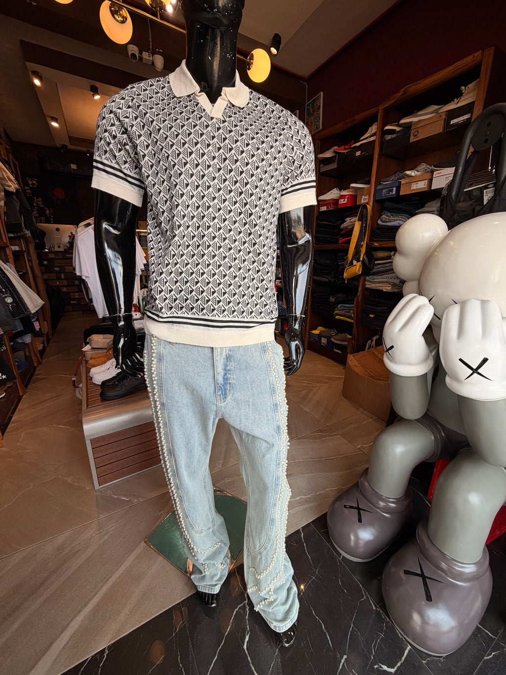 Stacked Slim Flare Pearl Stripe Jean - Light Wash