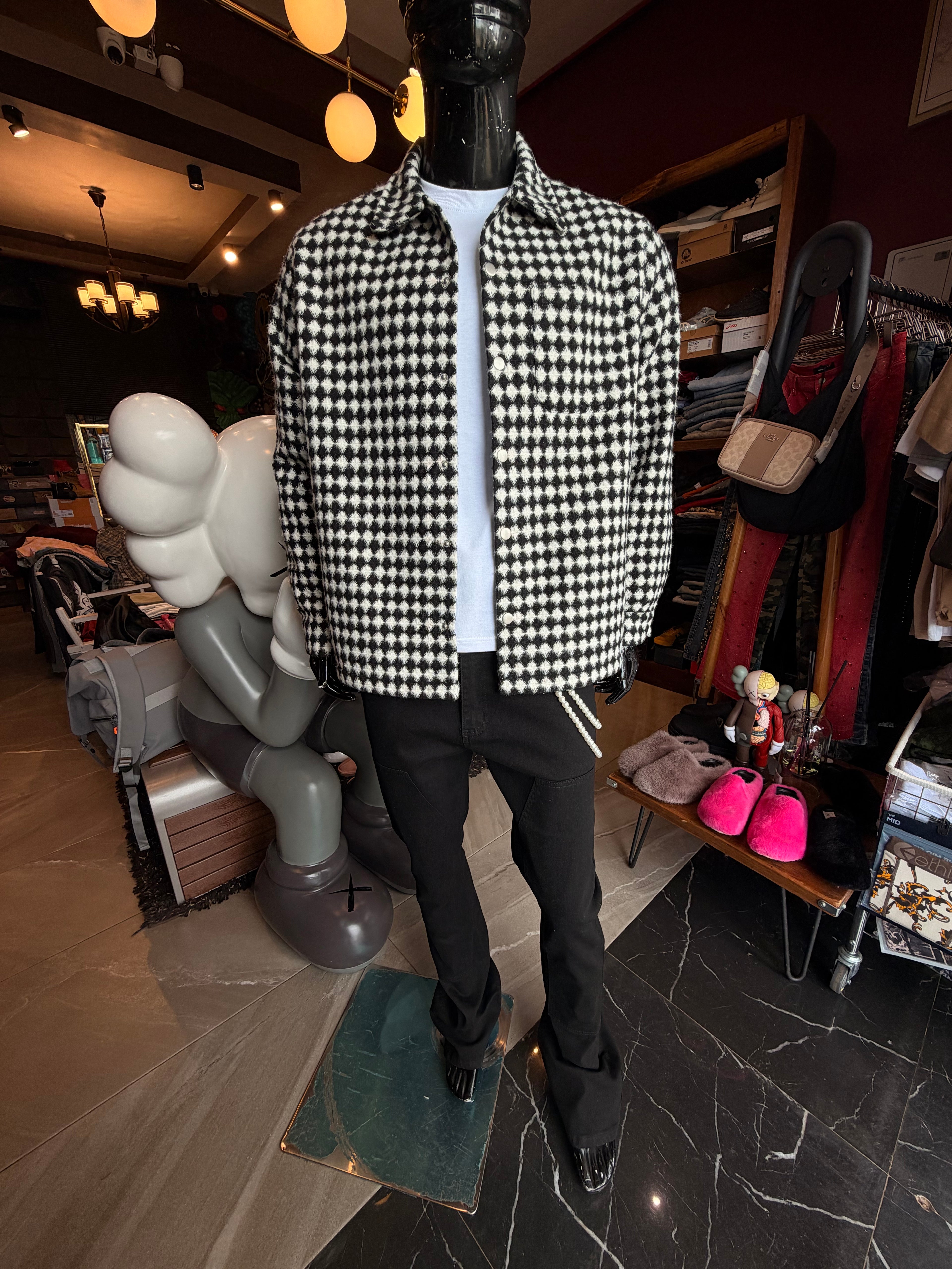 Stacked Skinny Flare Be Flossing Pearl Chain Jean - Black