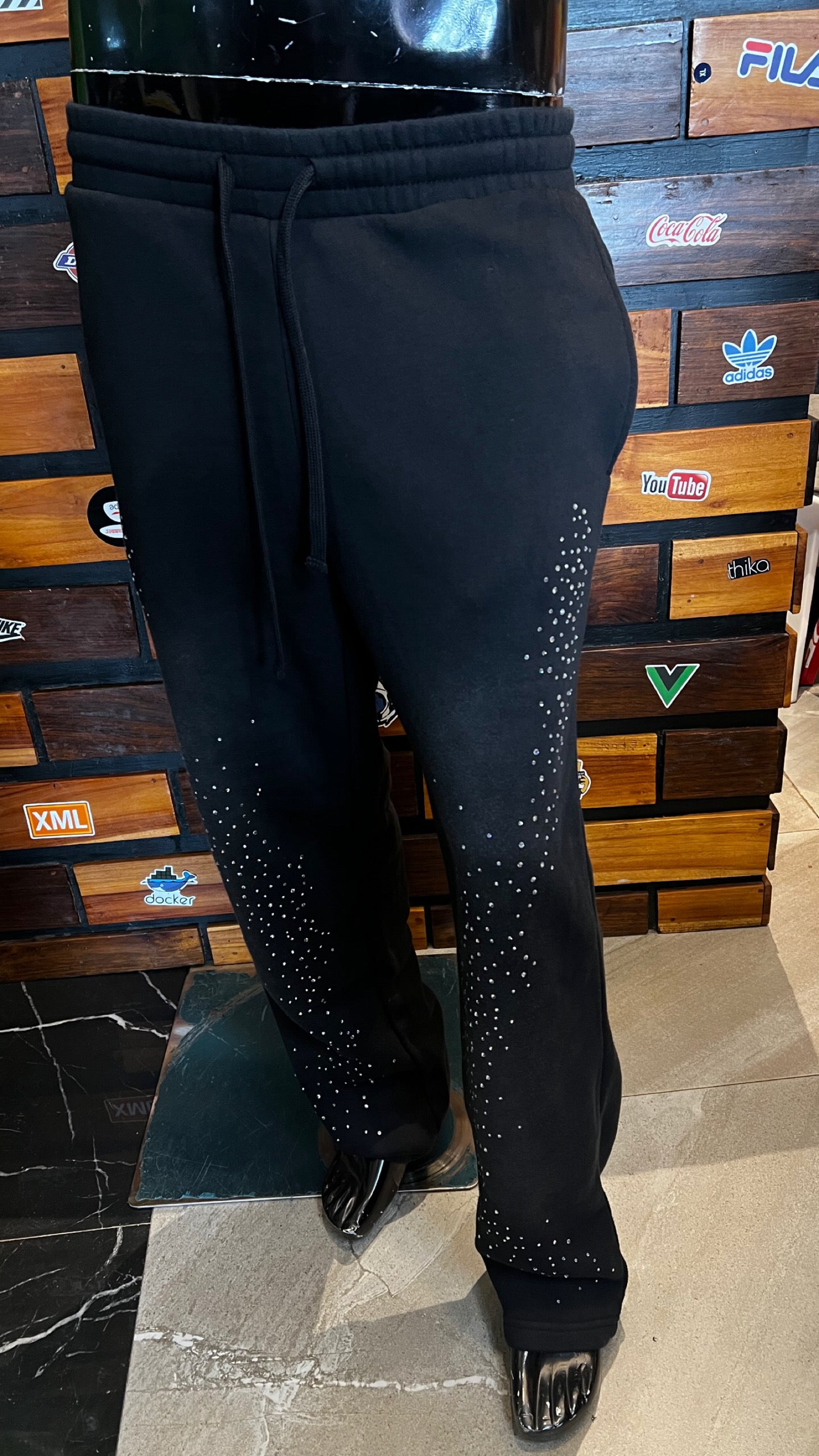 Straight Cowboy Rhinestone Sweatpants - Black Wash