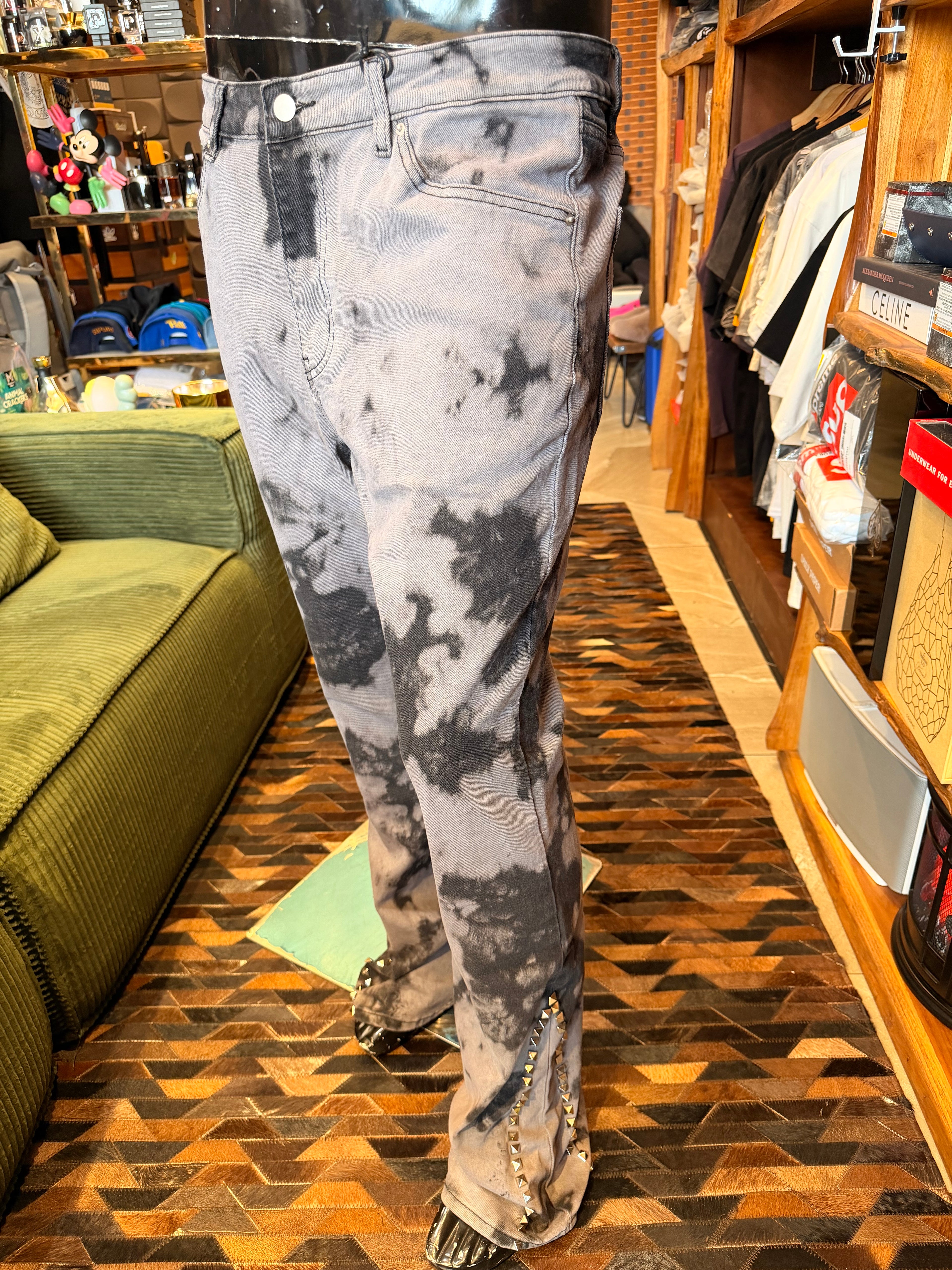 Stacked Skinny Flare Dare Ya Tie Dyed Jean - Grey