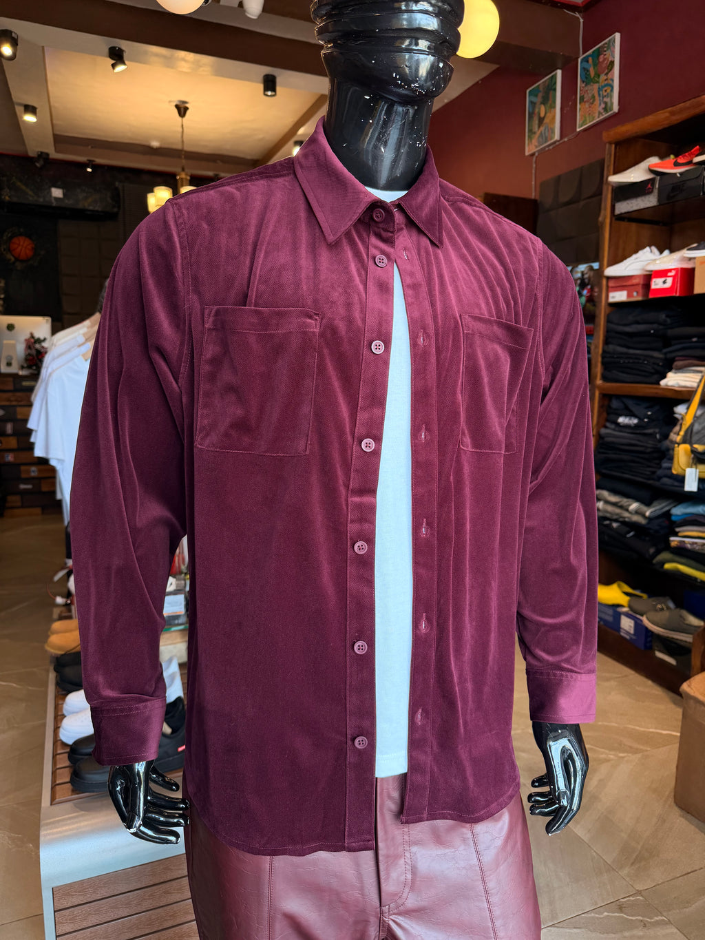 Relaxed Lincoln Park Textured Button Up Shirt - Burgundy