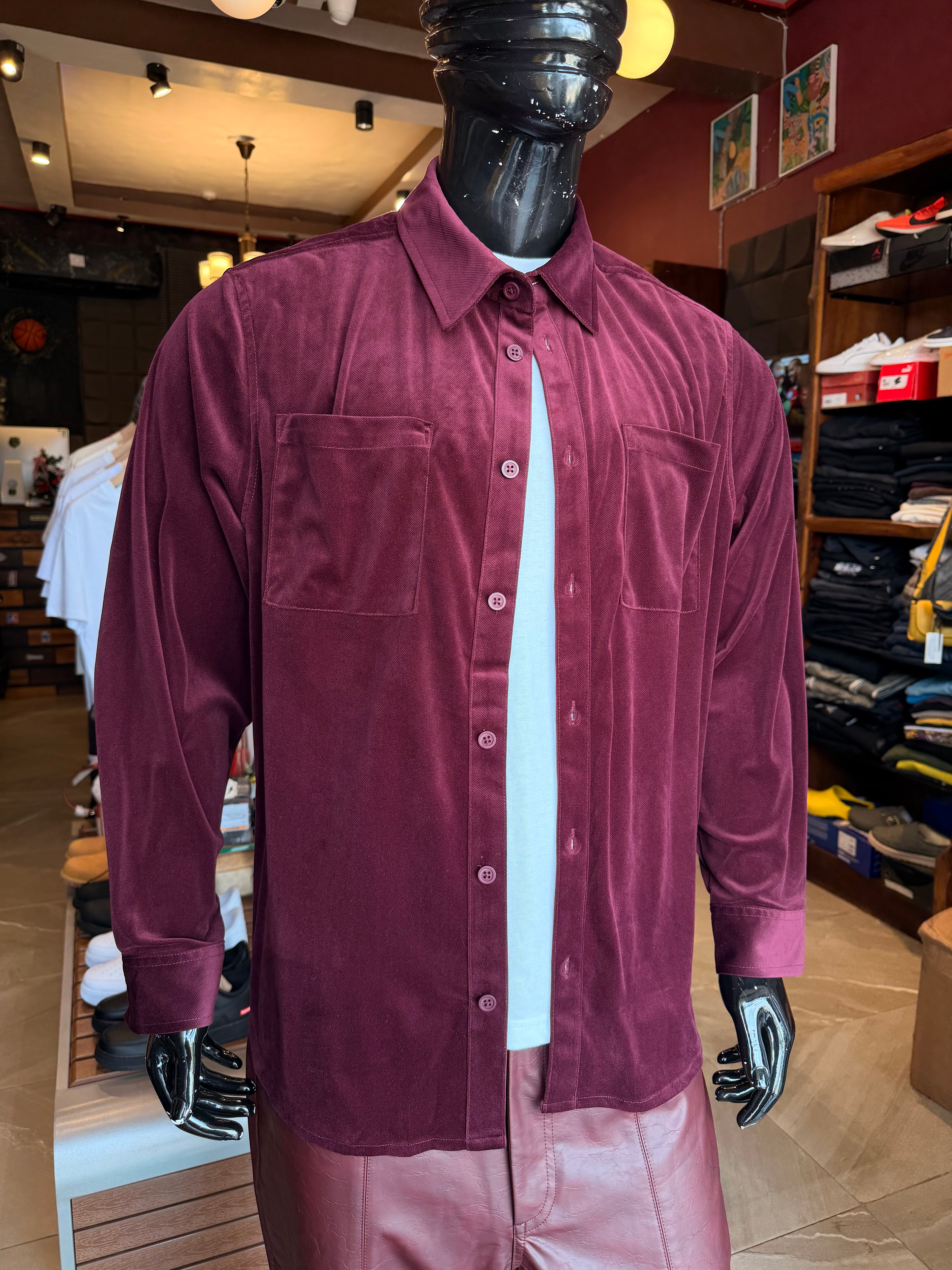Relaxed Lincoln Park Textured Button Up Shirt - Burgundy