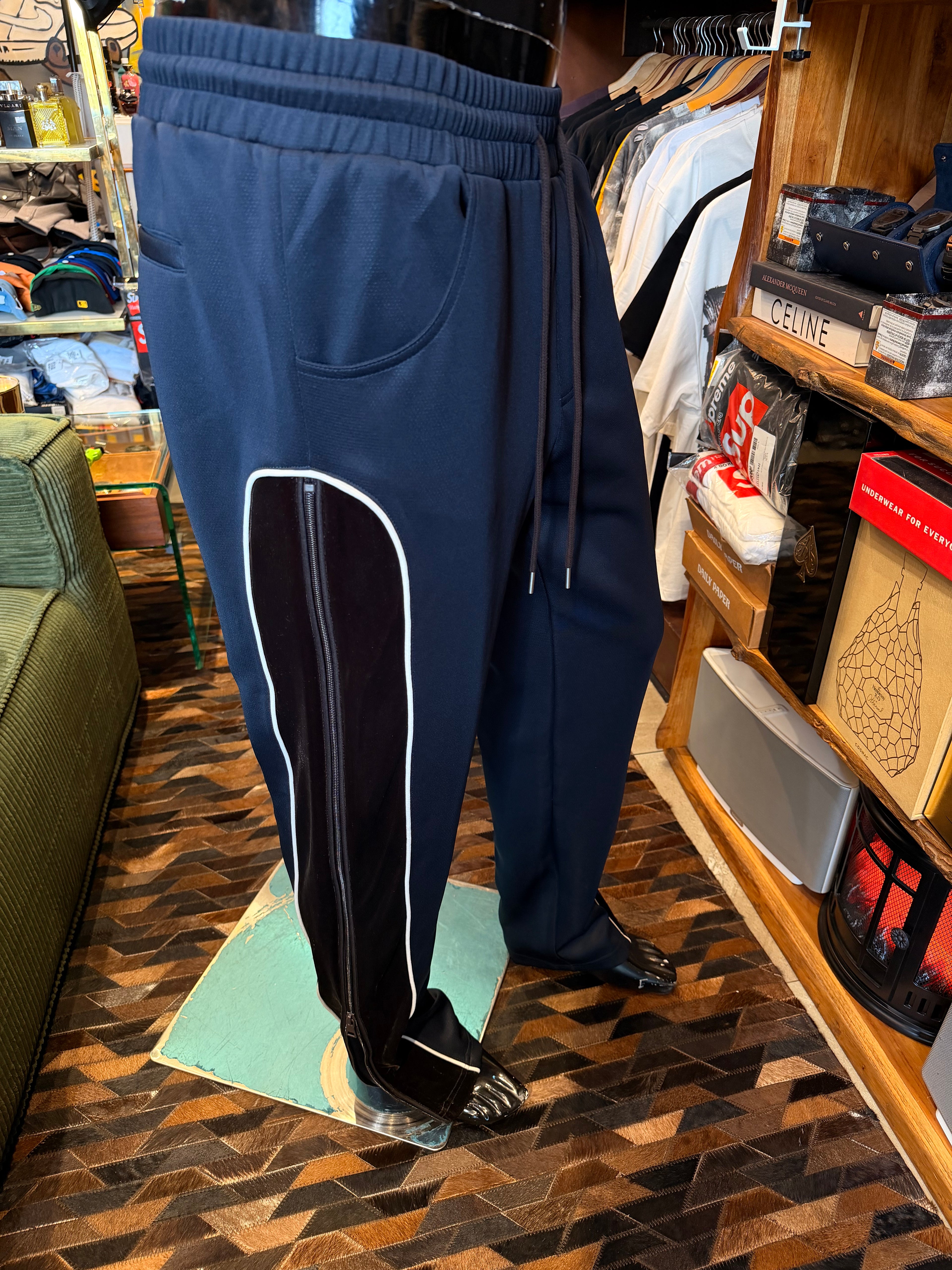 Slim Lexington Velour Side Track Pant - Navy