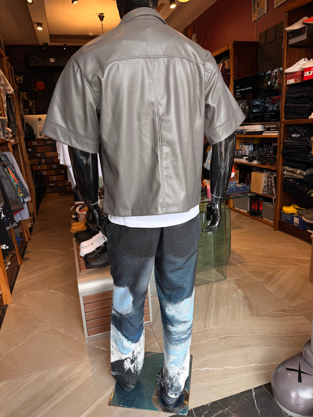 High Stepper Faux Leather Button Up Shirt - Dark Grey