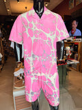 Aqua Drip Cuban Collar Button Up Shirt - Pink