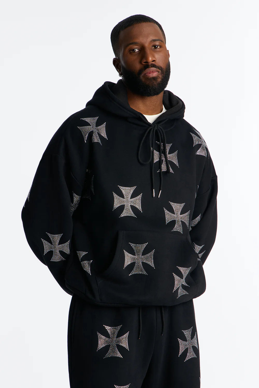 Crossed Out Rhinestone Oversized Hoodie - Black