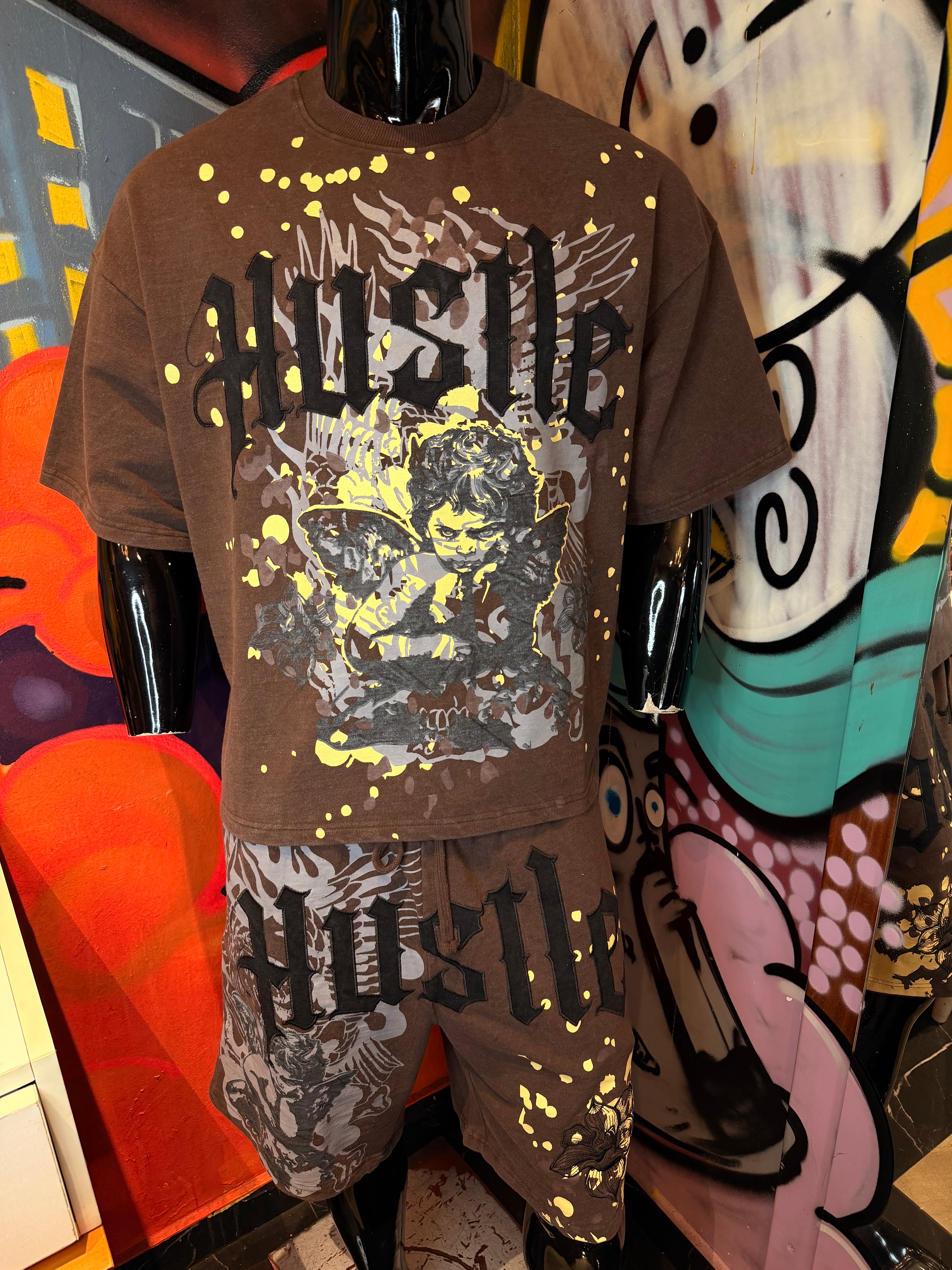 Heavenly Hustle Patch Oversized French Terry Tee - Brown